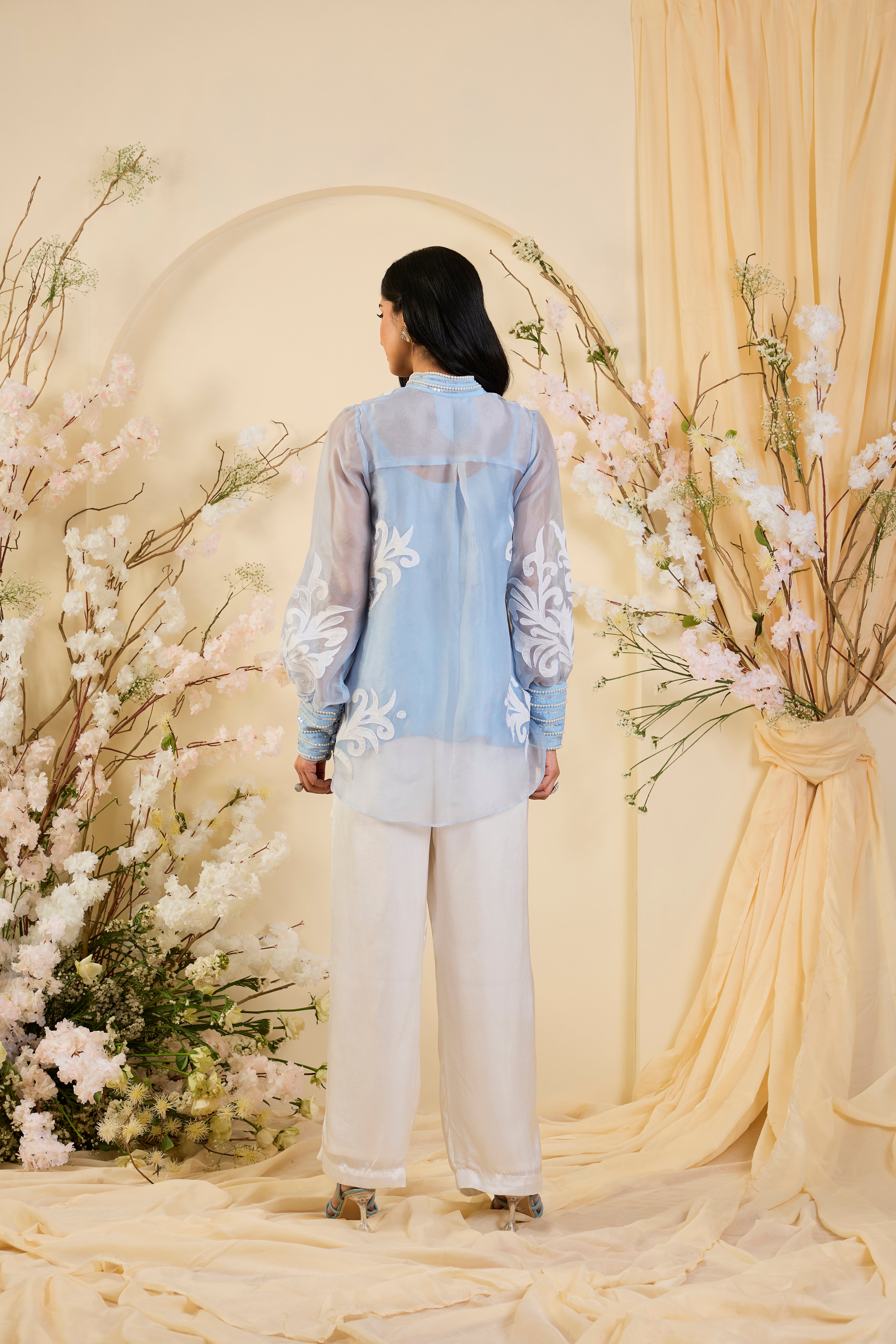 Noor Sheer Organza Ensemble in Powder Blue