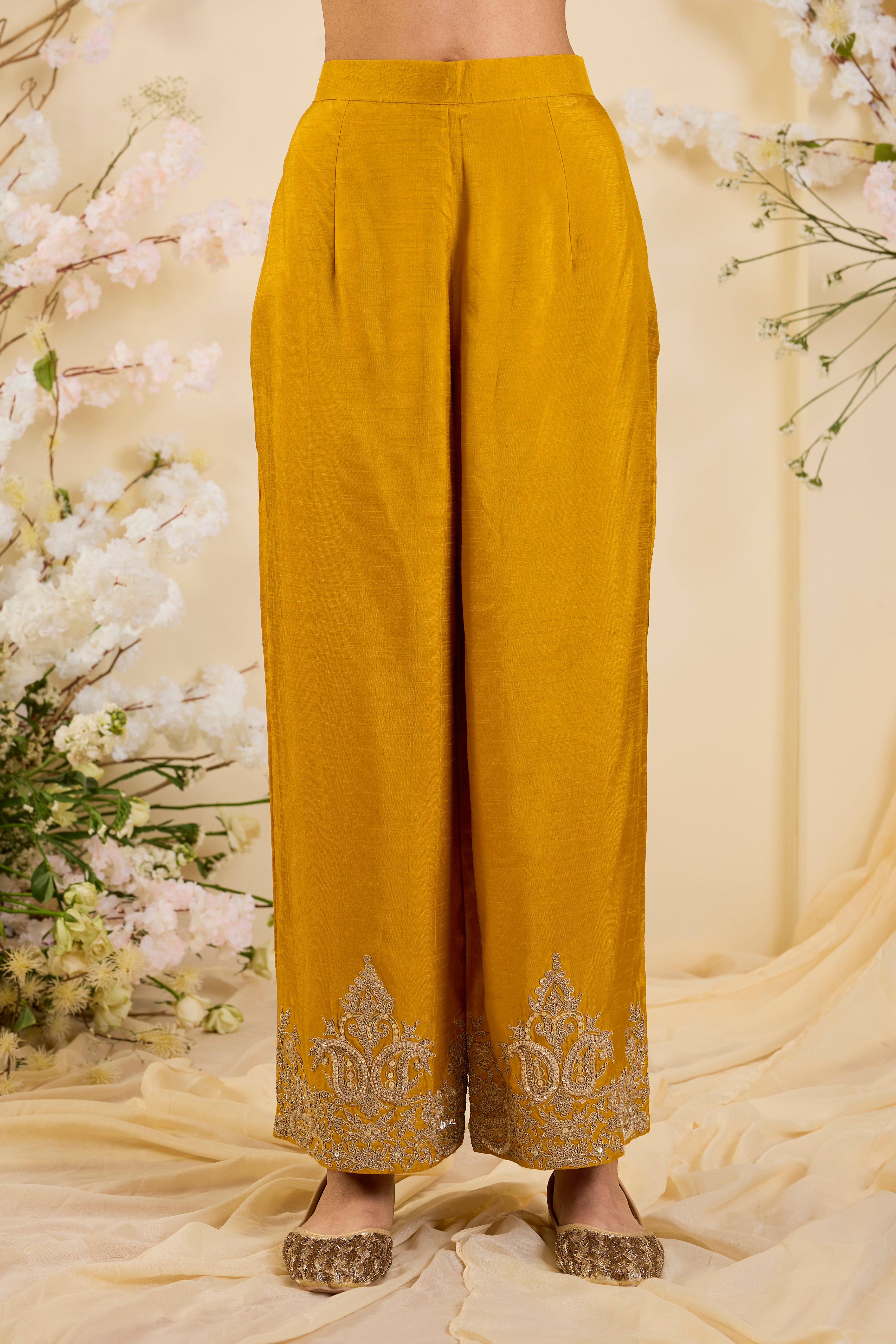 Zehra Silk Ensemble in Saffron Gold
