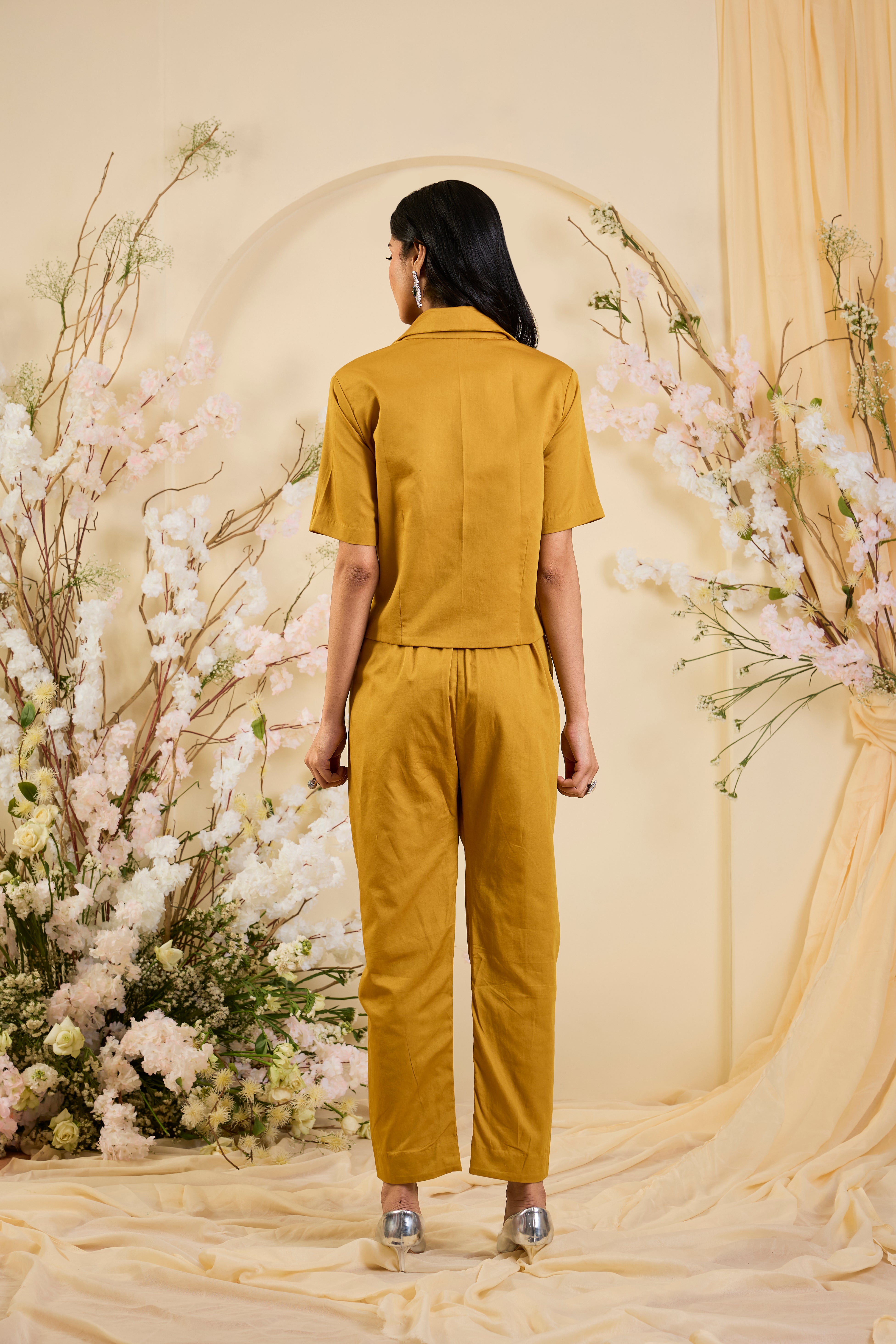 Sunlit Mustard Co-ord Set with Regal Dome Embroidery & Starburst Accents