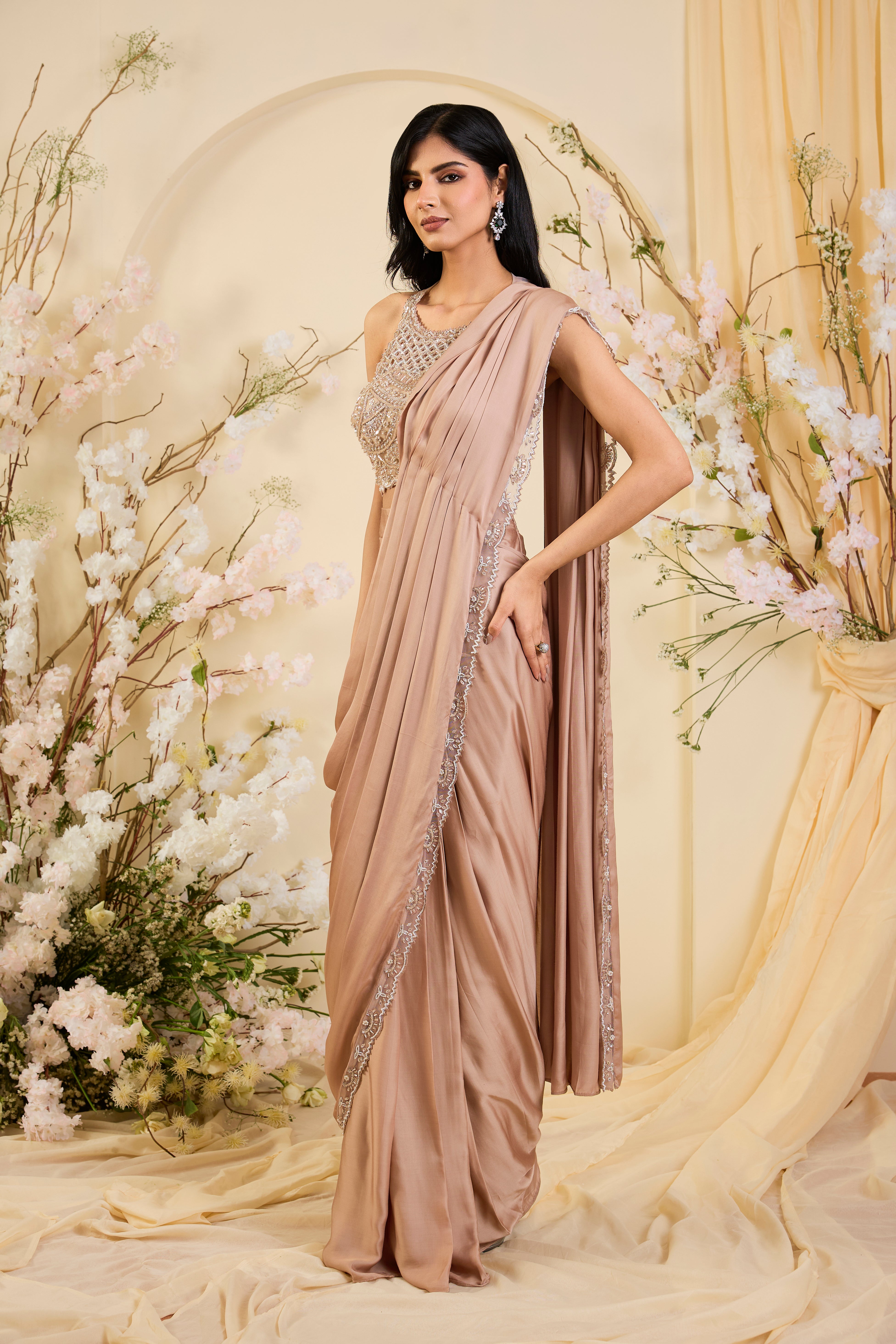 Blush Radiance: A Drape of Crystal Elegance