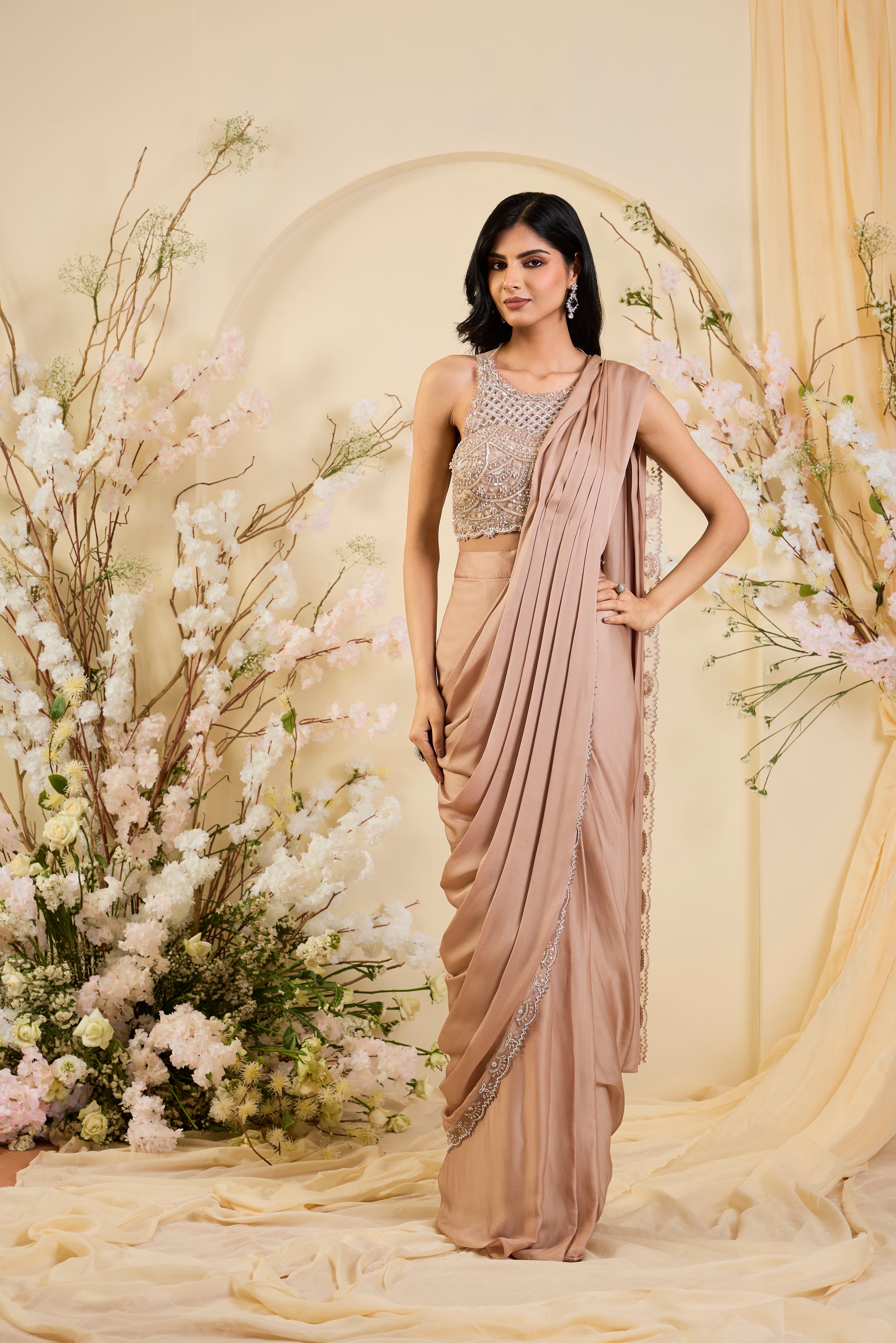 Blush Radiance: A Drape of Crystal Elegance