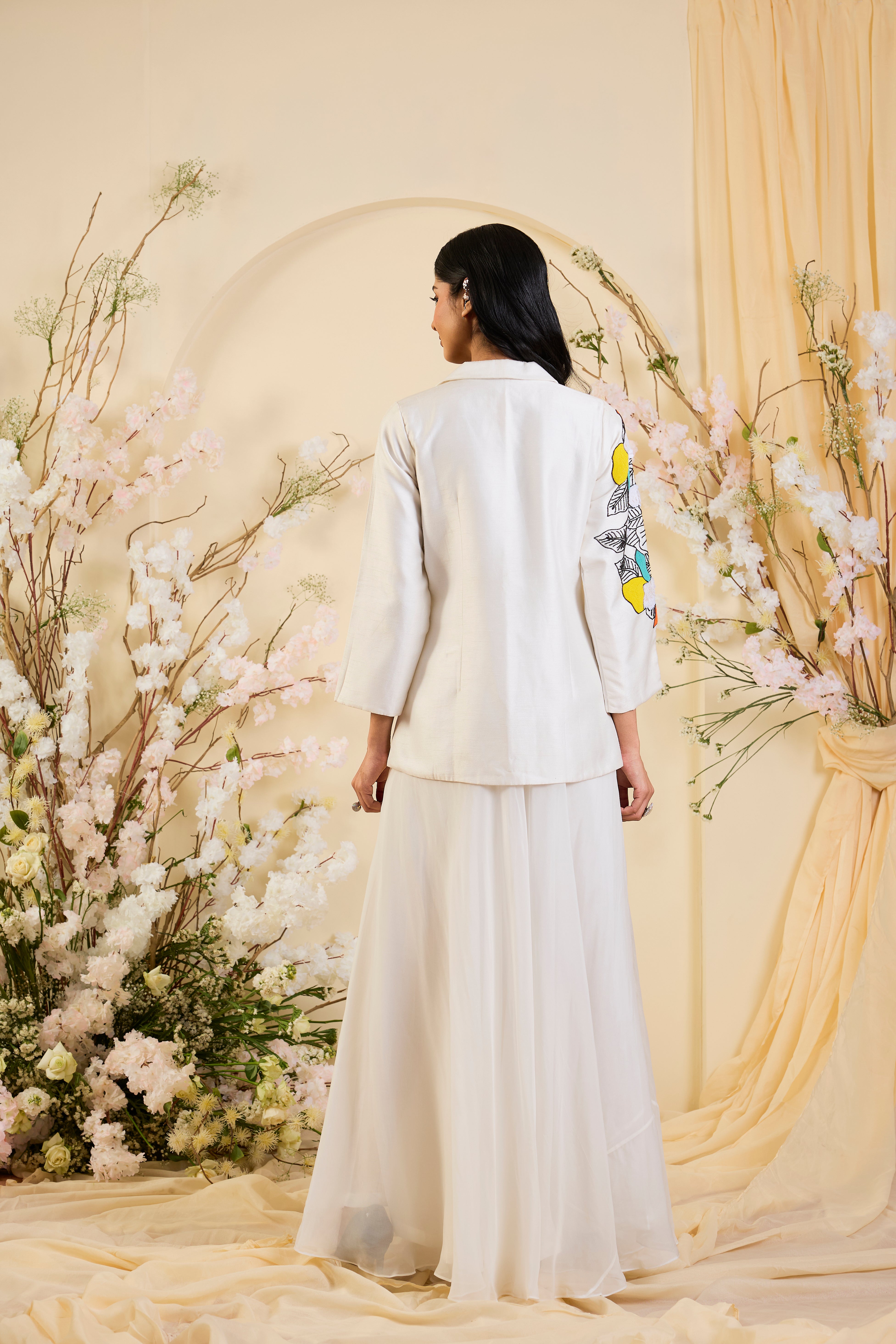Ivory Canvas: Hand-Embroidered Bloom Tunic Set