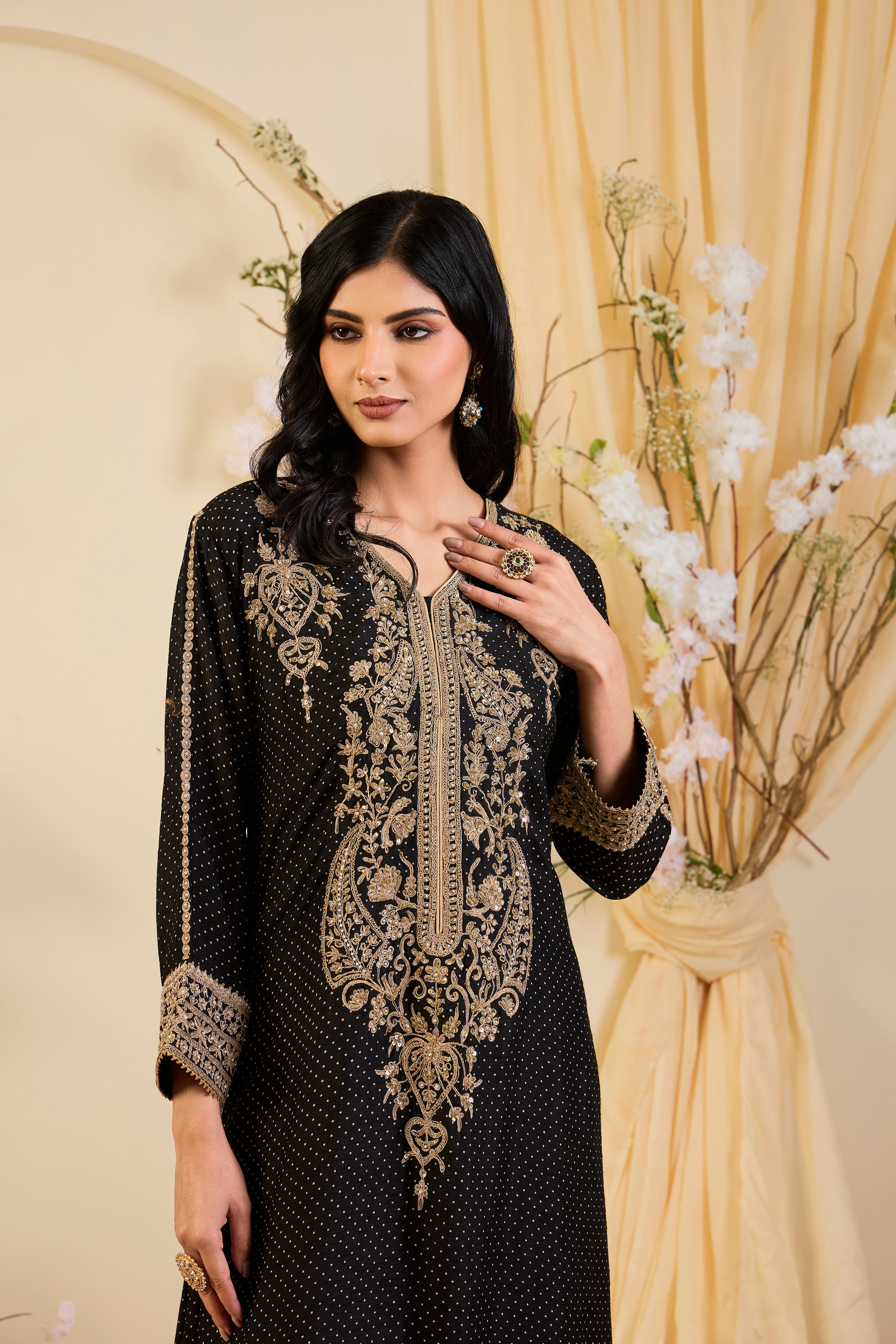 Noir Heirloom: The Midnight Embroidered Ensemble