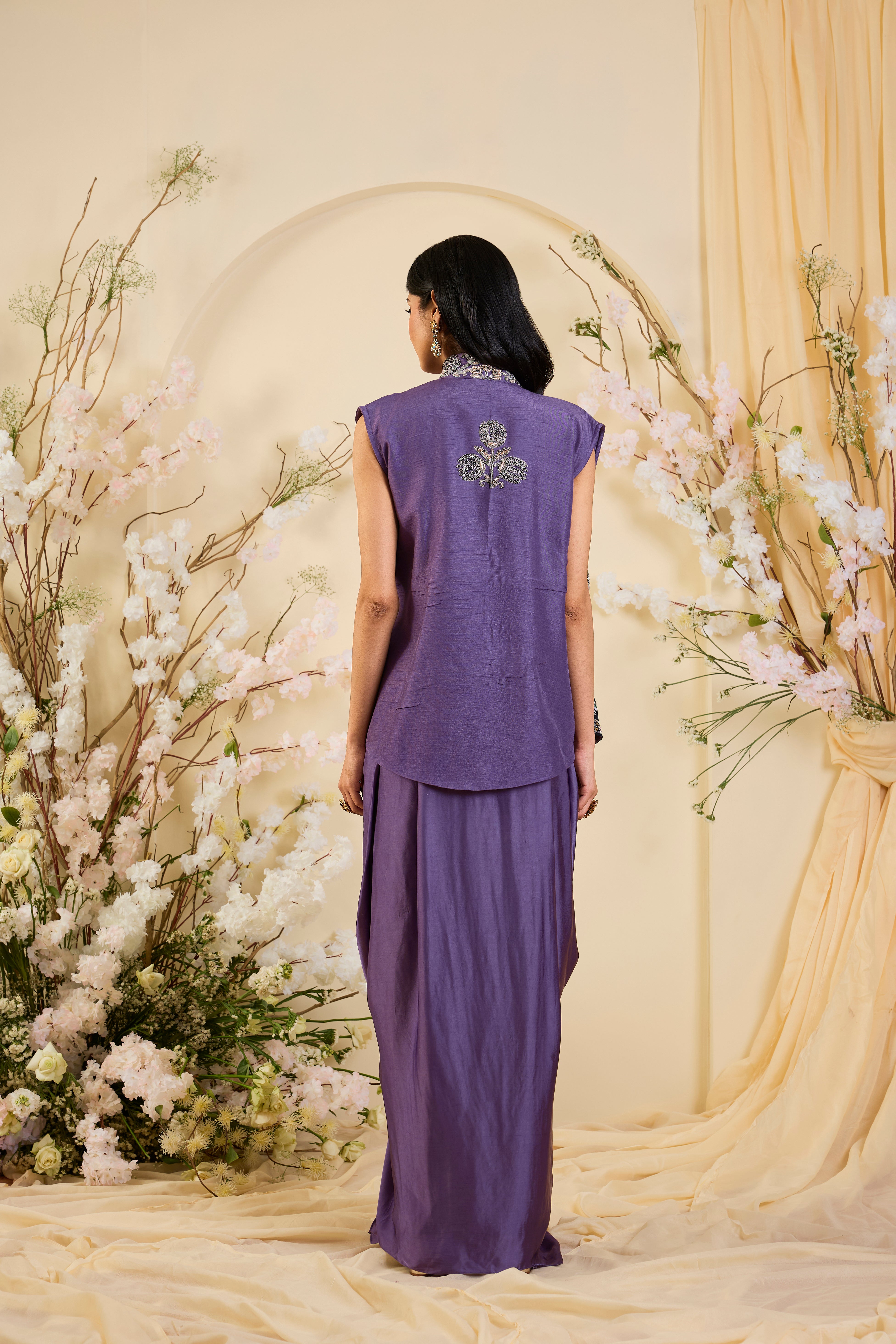 Amethyst Opulence: The Draped Vest Ensemble
