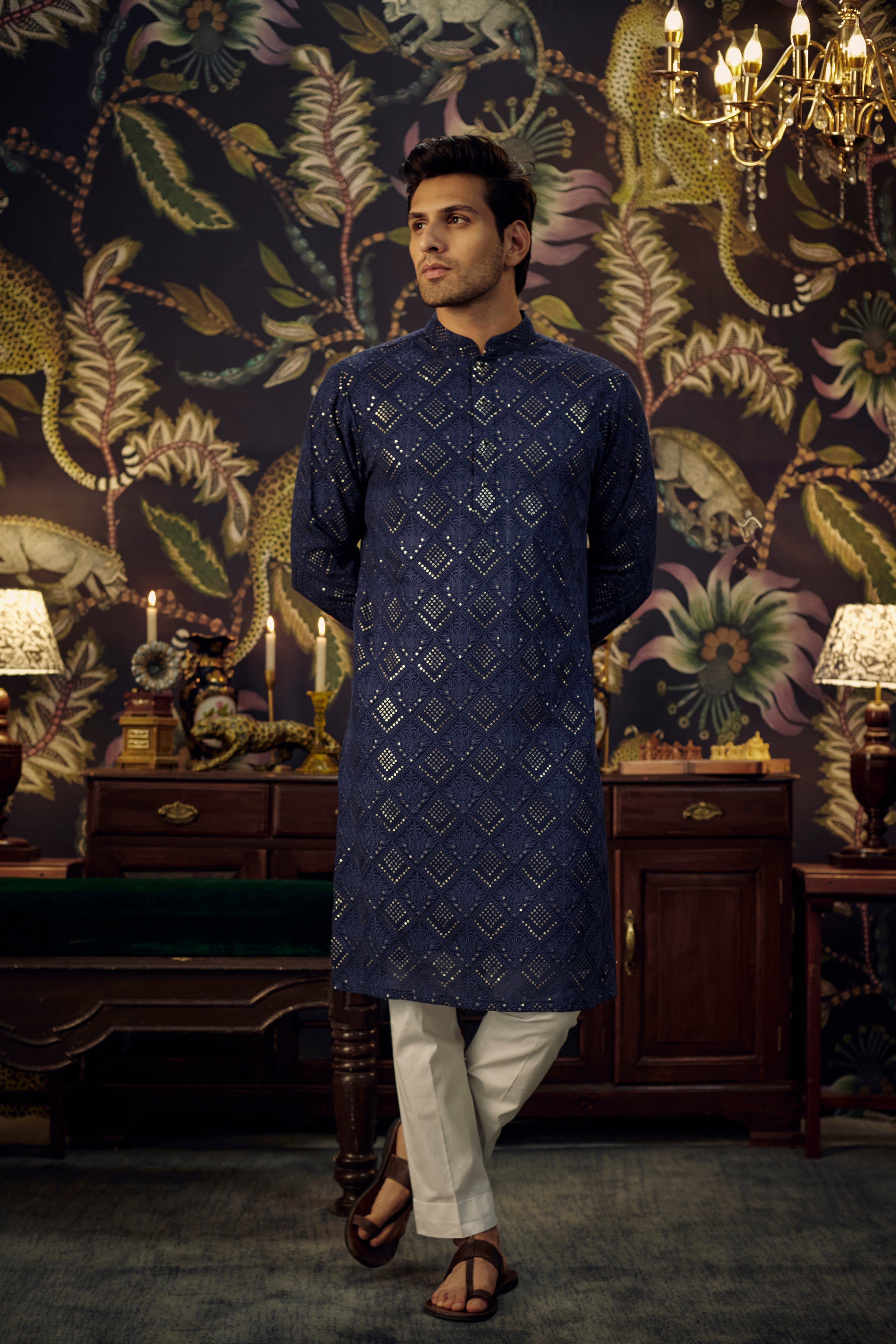 Navy Blue Chikankari Kurta - kasbahmen