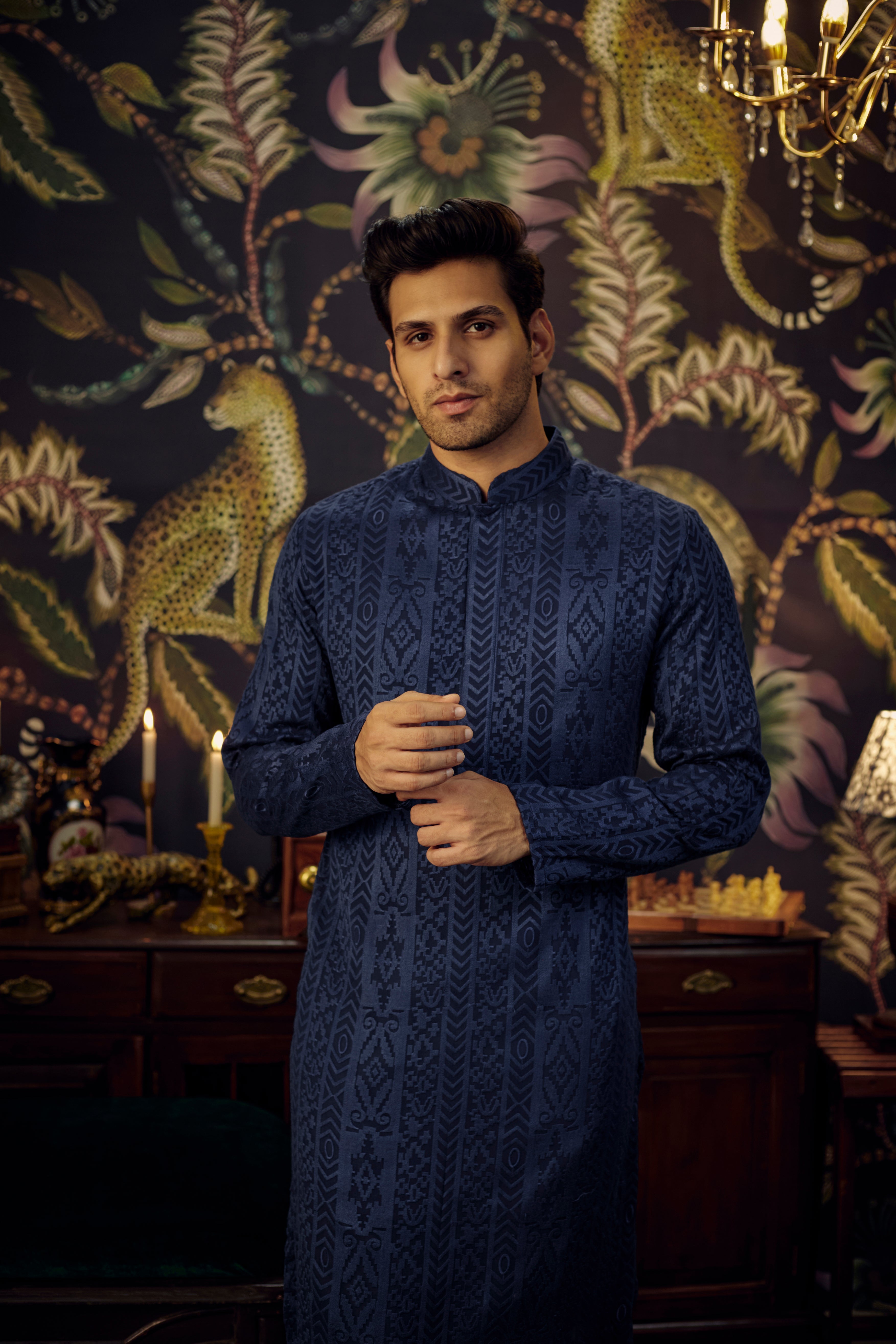 Navy Blue Chikankari Kurta - kasbahmen