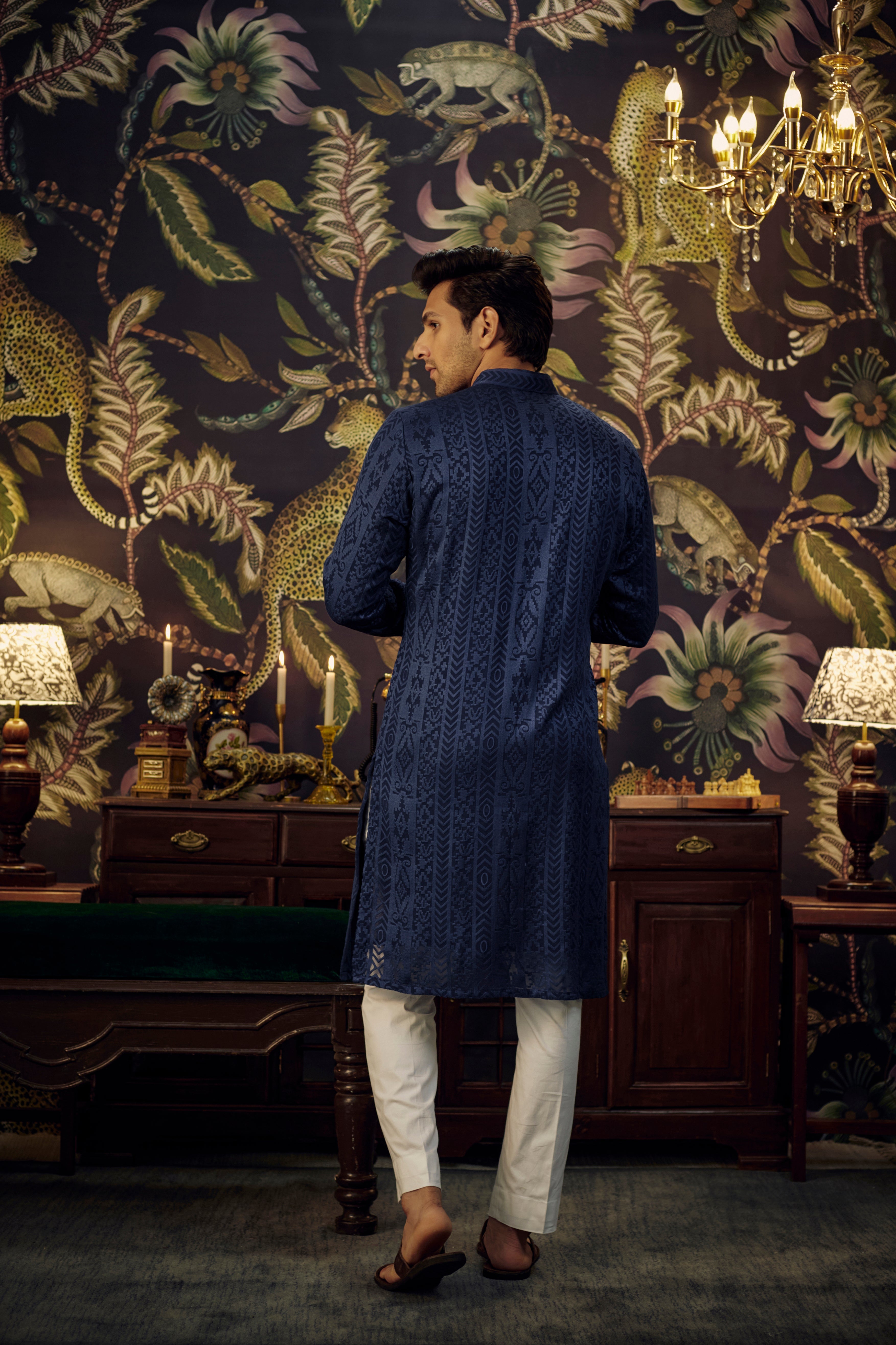 Navy Blue Chikankari Kurta - kasbahmen