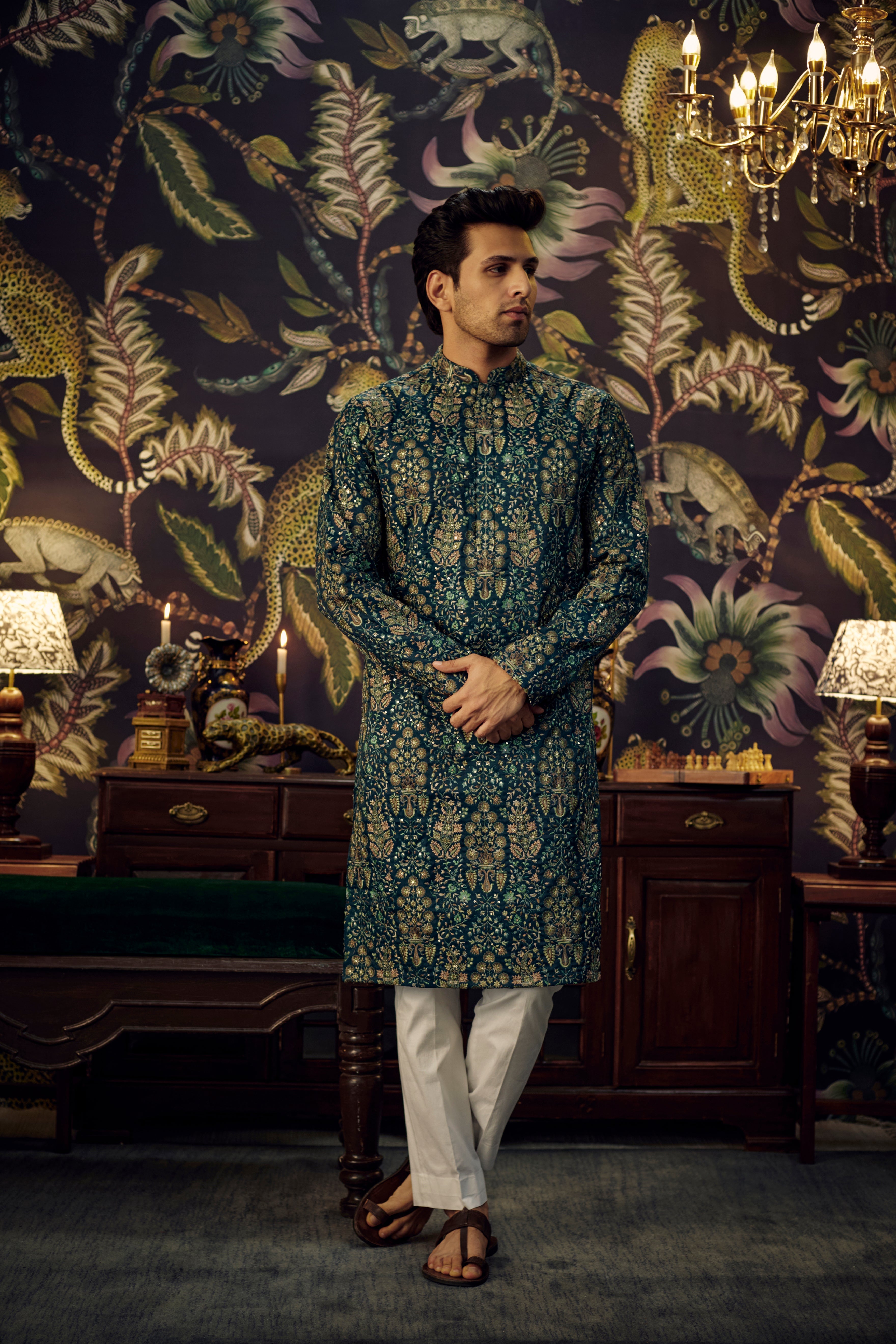 Green floral chikankari kurta - kasbahmen