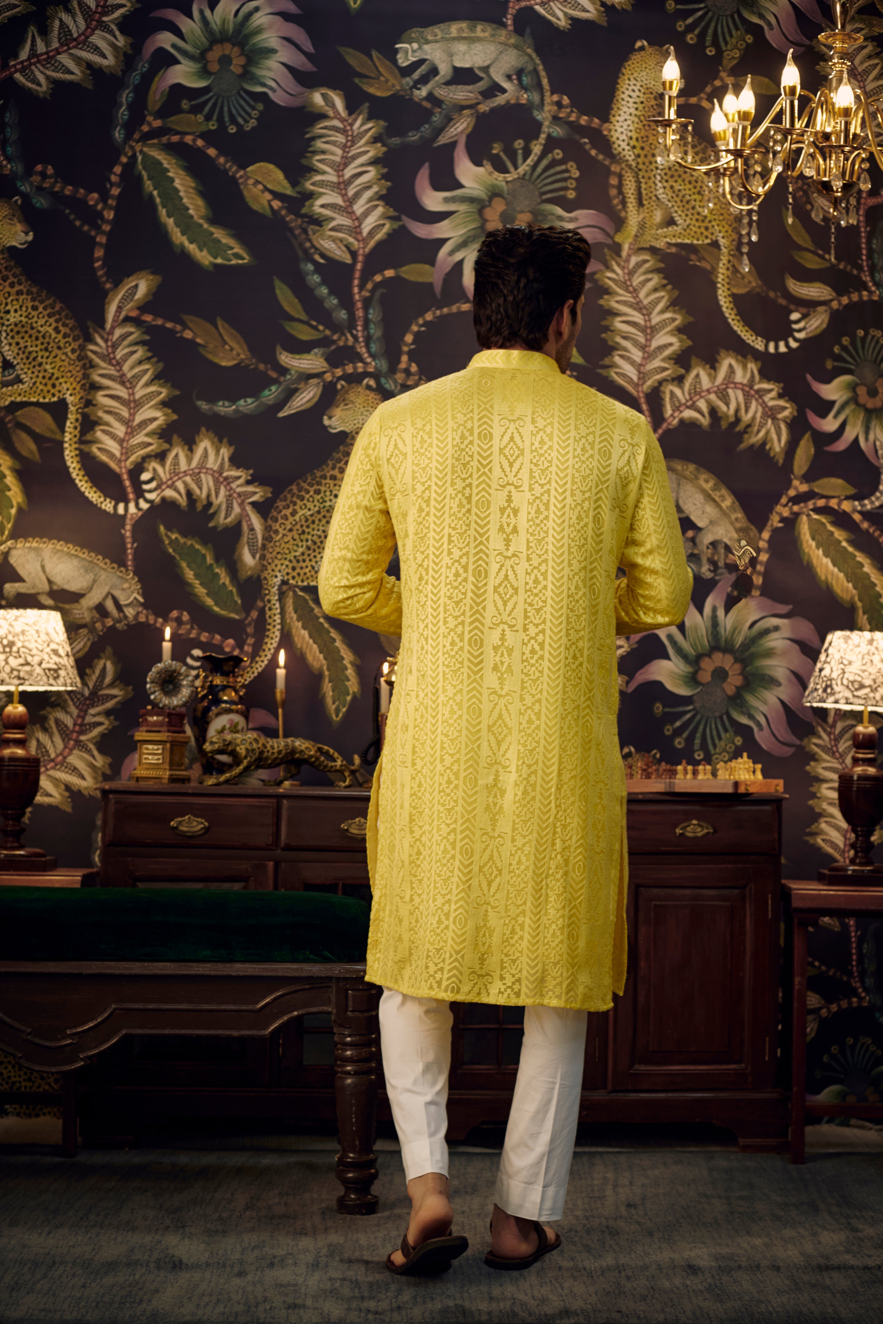 Yellow Chikankari Kurta - kasbahmen