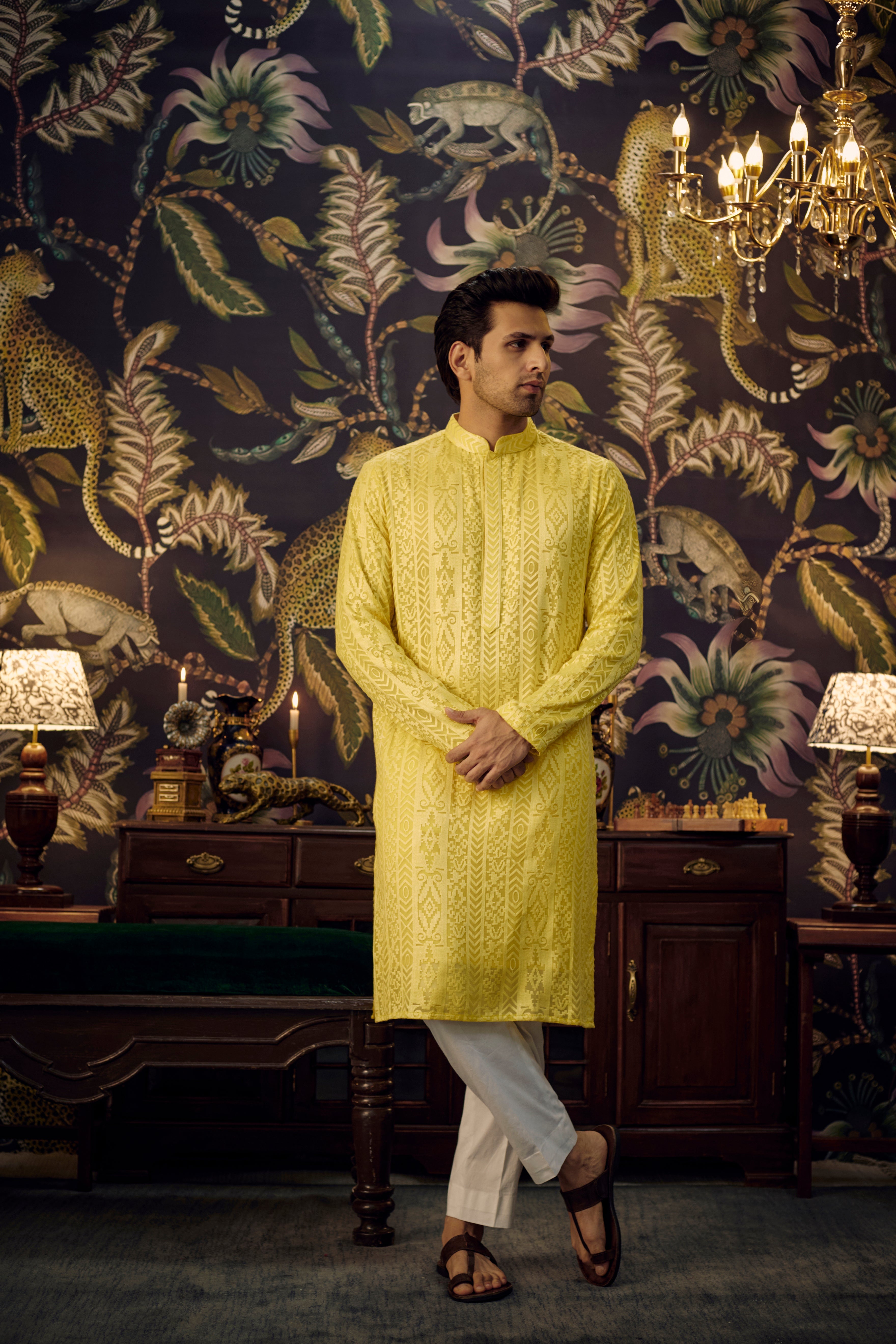 Yellow Chikankari Kurta - kasbahmen