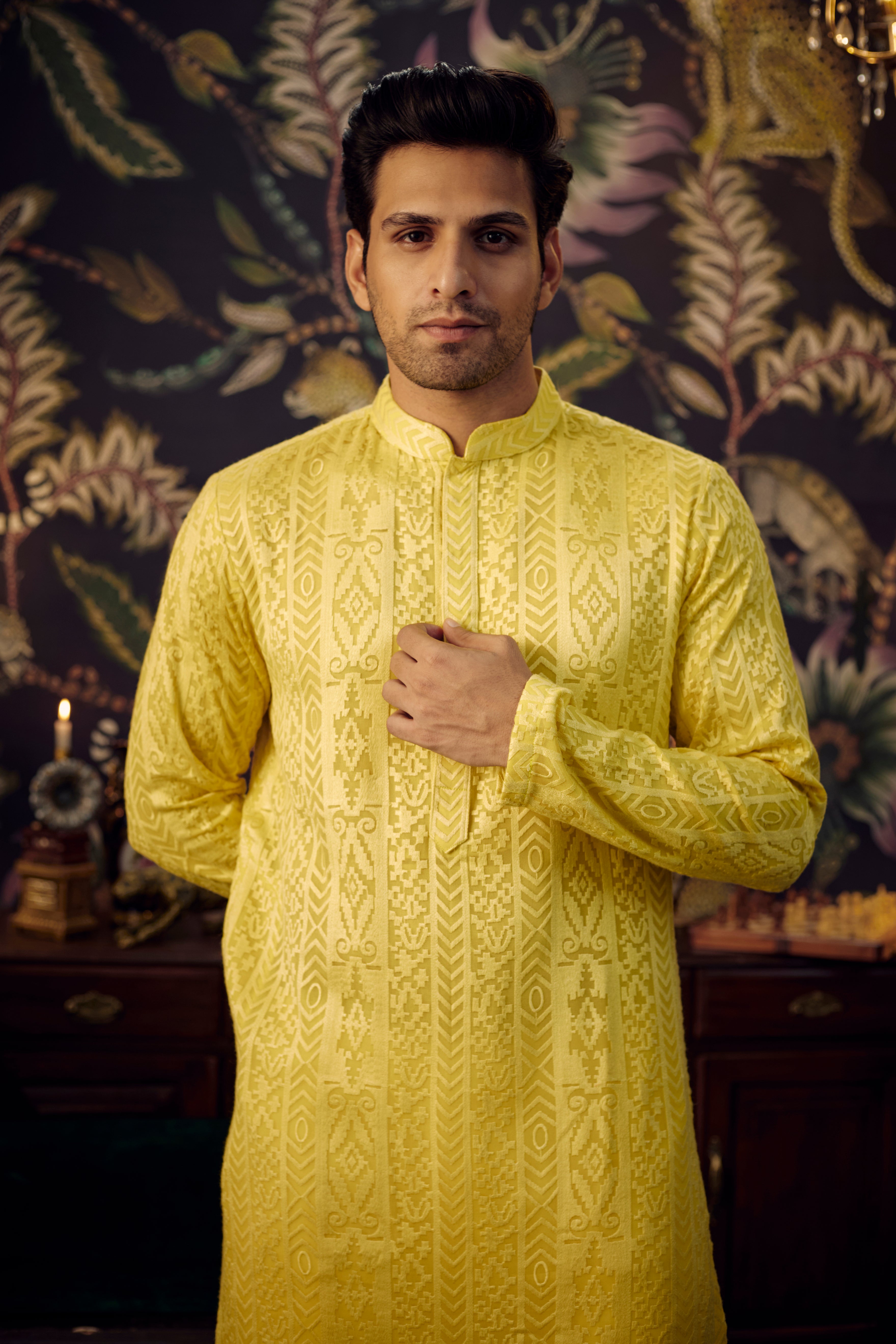 Yellow Chikankari Kurta - kasbahmen