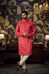 Hot Pink embroidered kurta with intricately done horse figures - kasbahmen