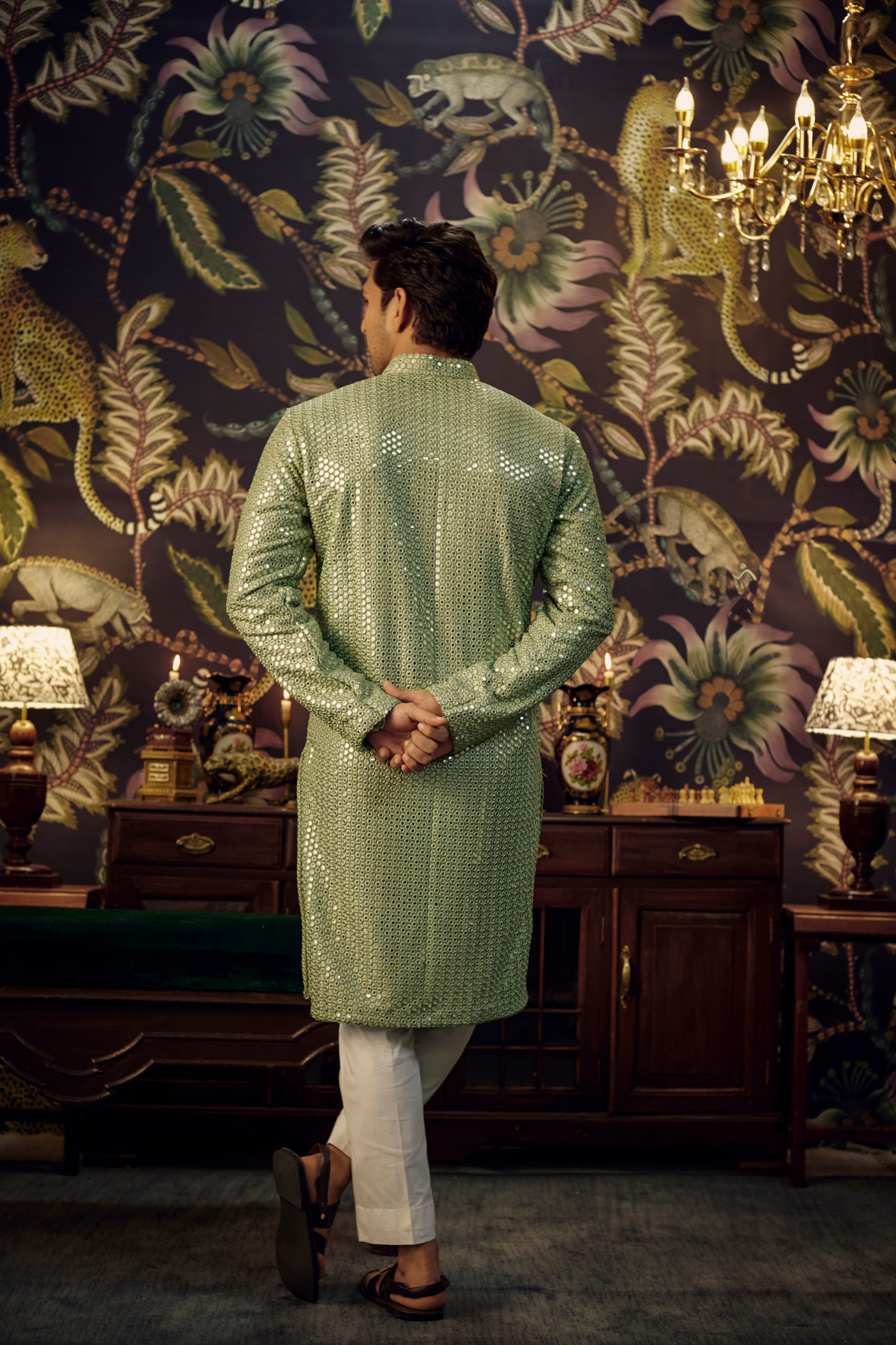 Classic mint green mirror-work kurta - kasbahmen