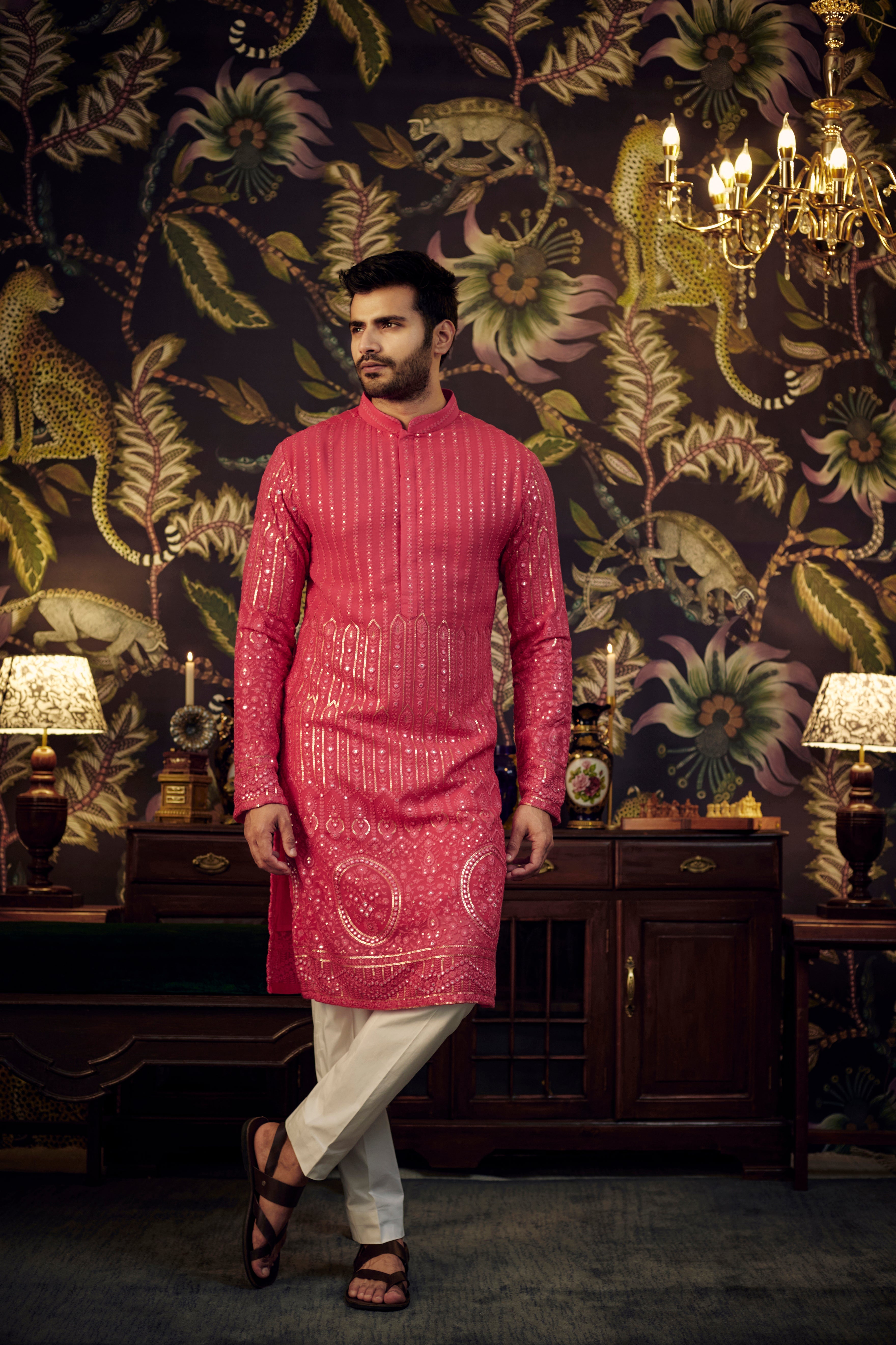 Hot Pink Chikankari Kurta - kasbahmen