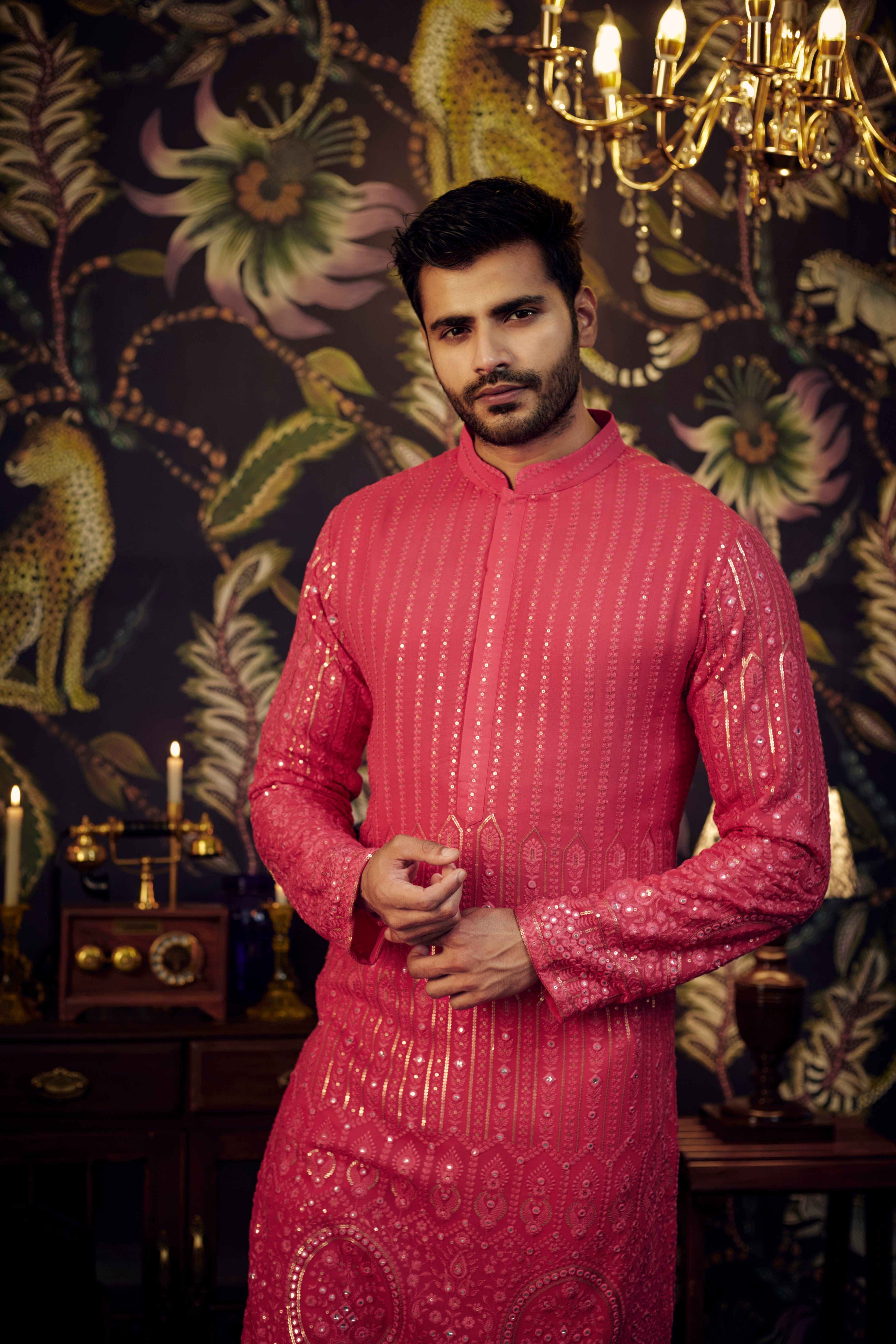 Hot Pink Chikankari Kurta - kasbahmen