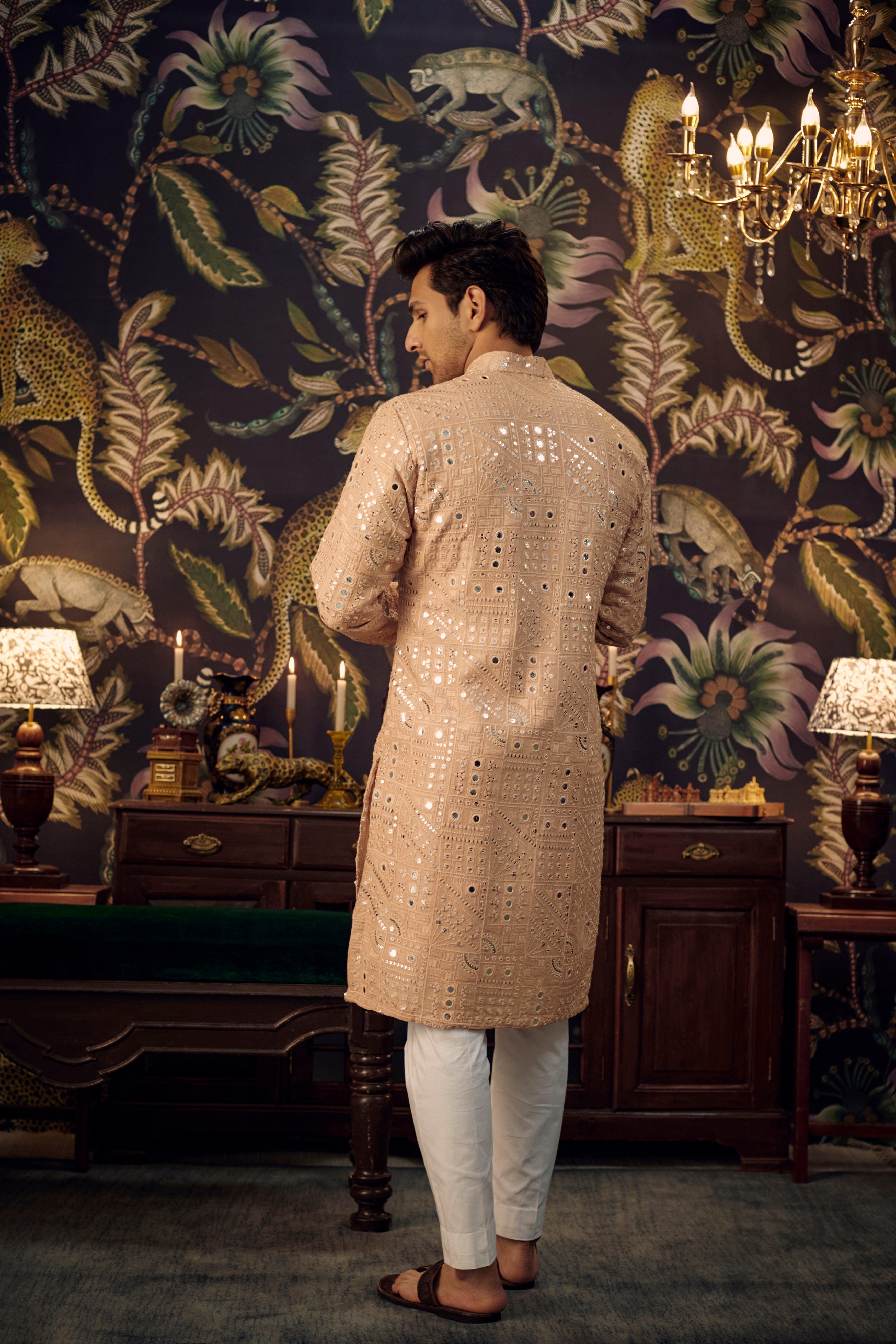 Coral Peach mirror-work kurta - kasbahmen