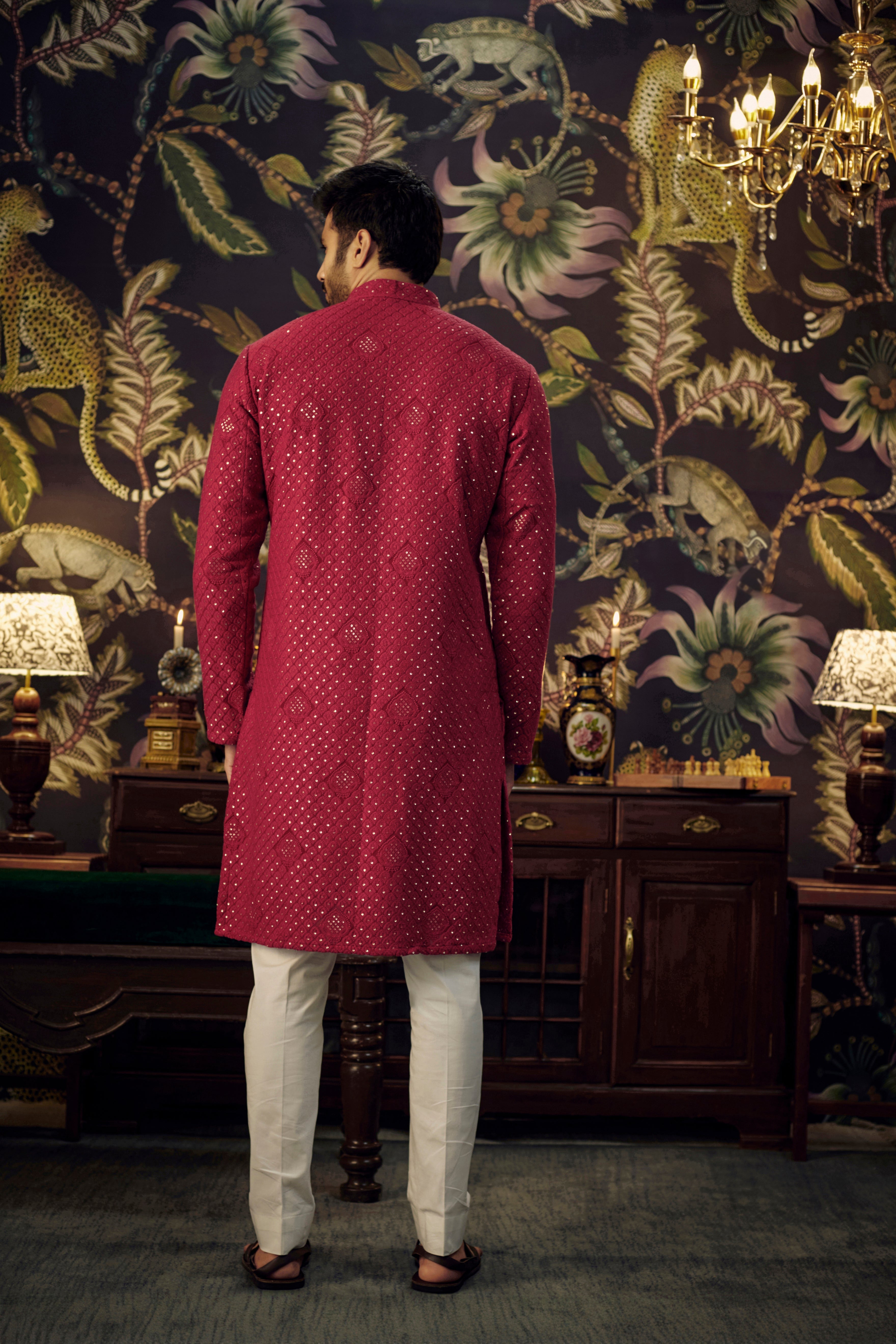 Classic red chikankari kurta - kasbahmen