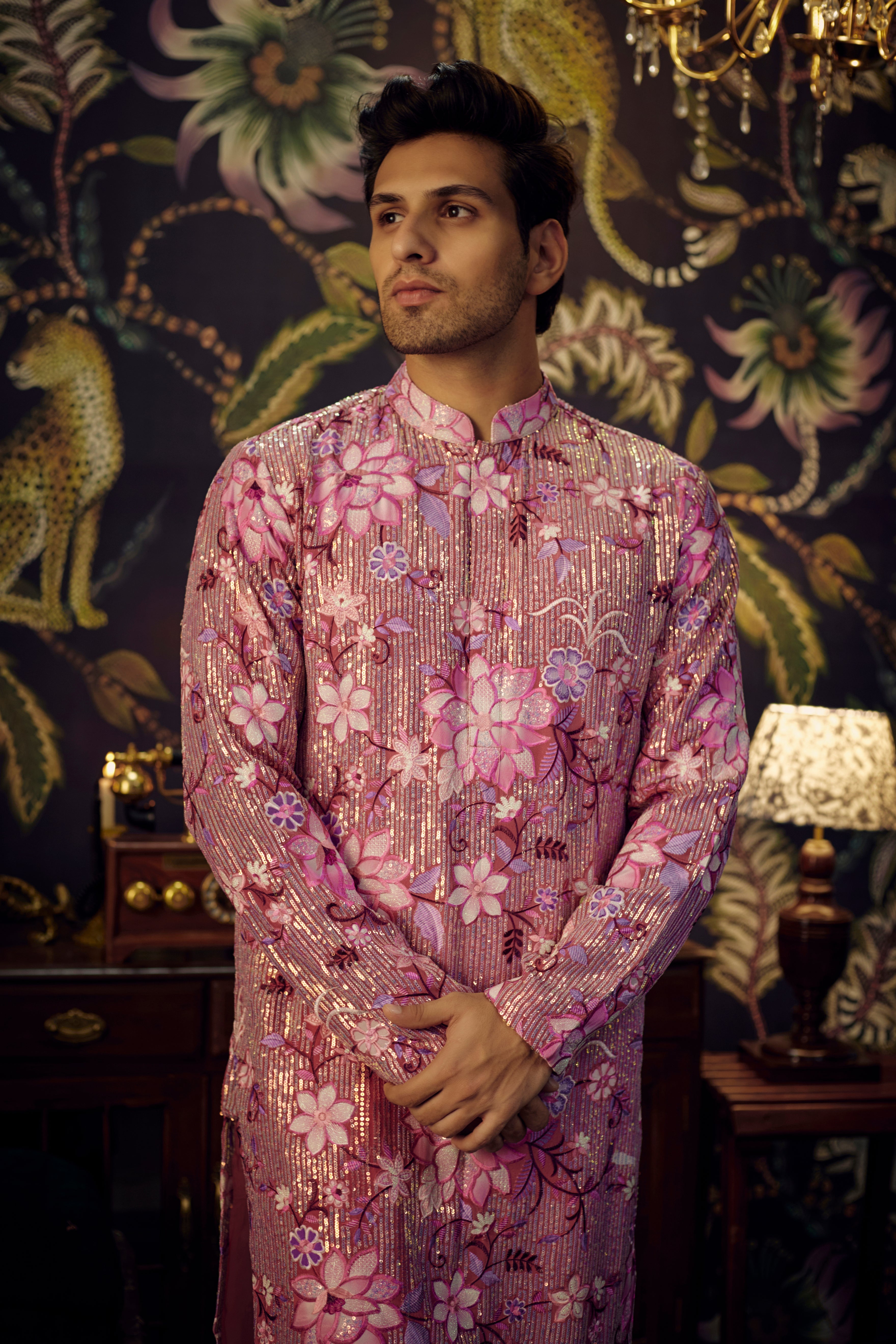 Pink Floral sequined kurta - kasbahmen