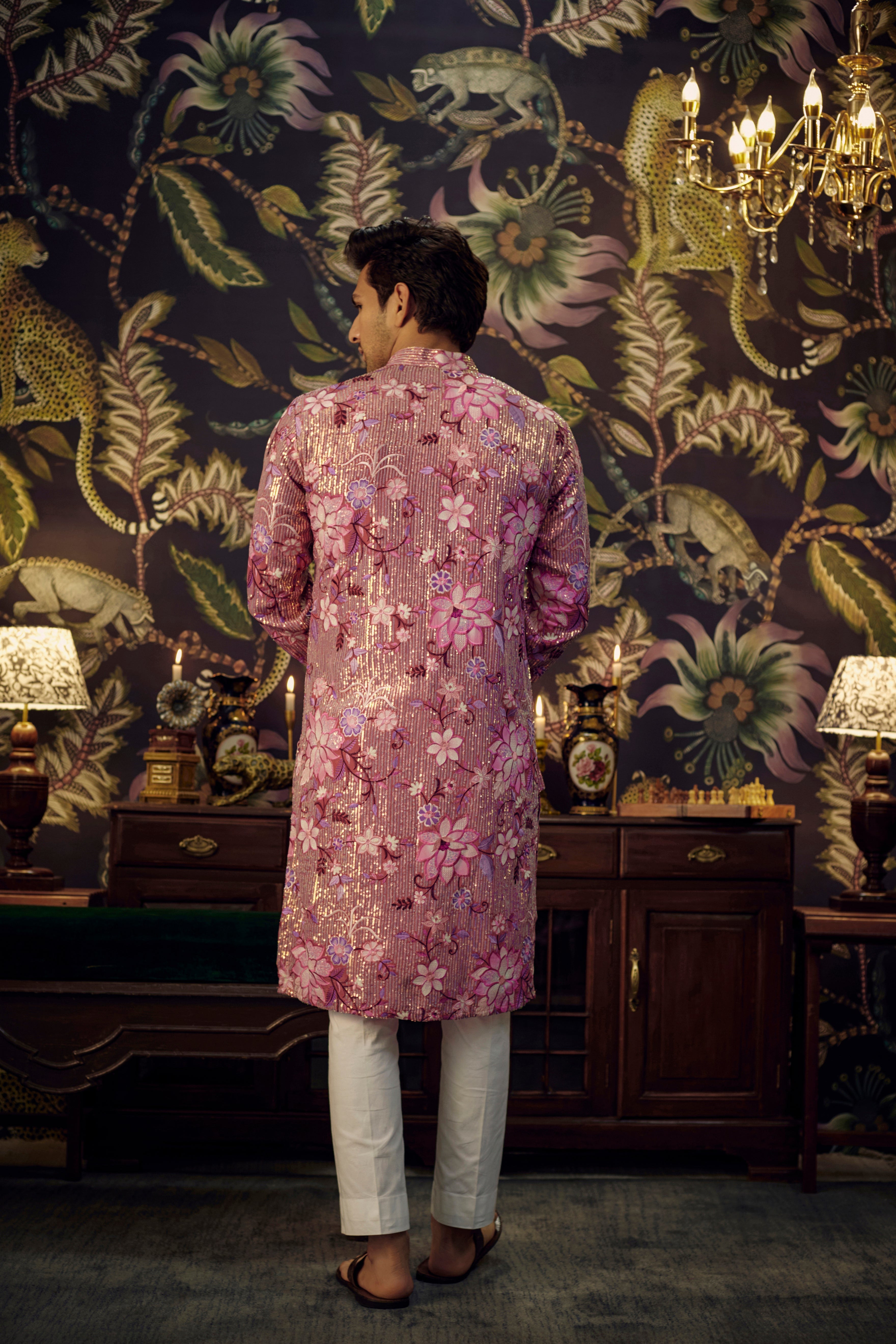 Pink Floral sequined kurta - kasbahmen