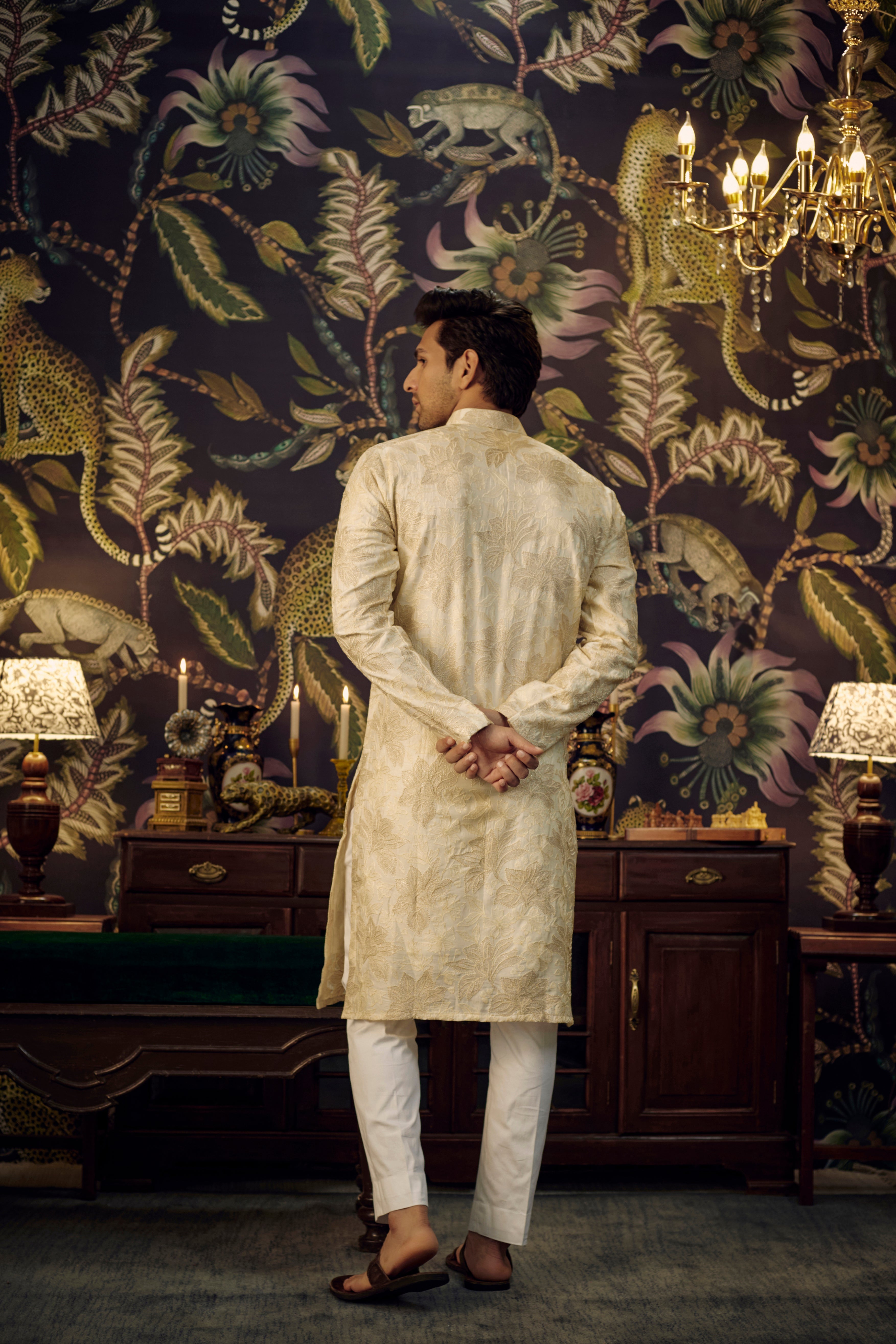 Classic cream and gold floral kurta - kasbahmen