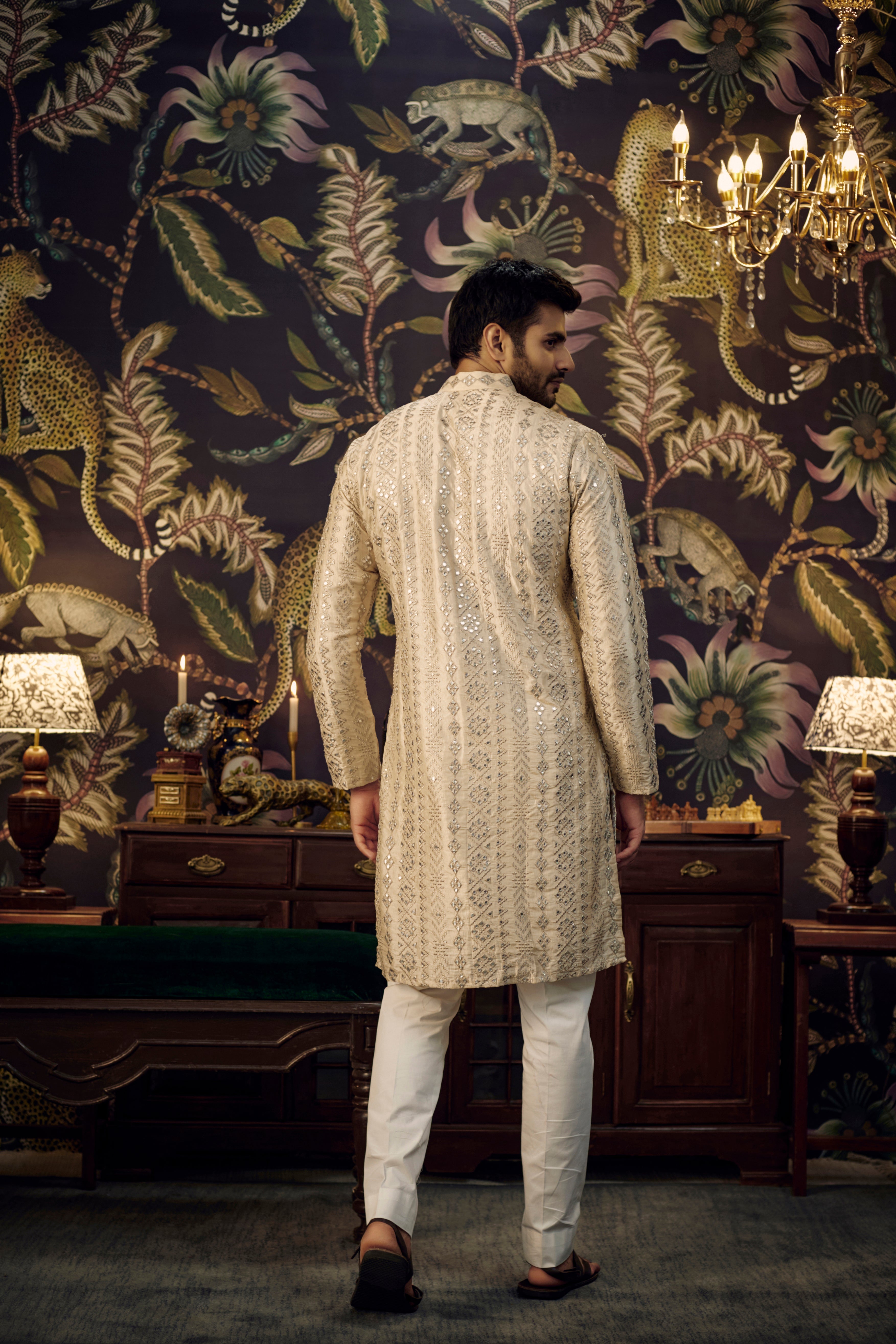 Classic beige mirror-work kurta - kasbahmen