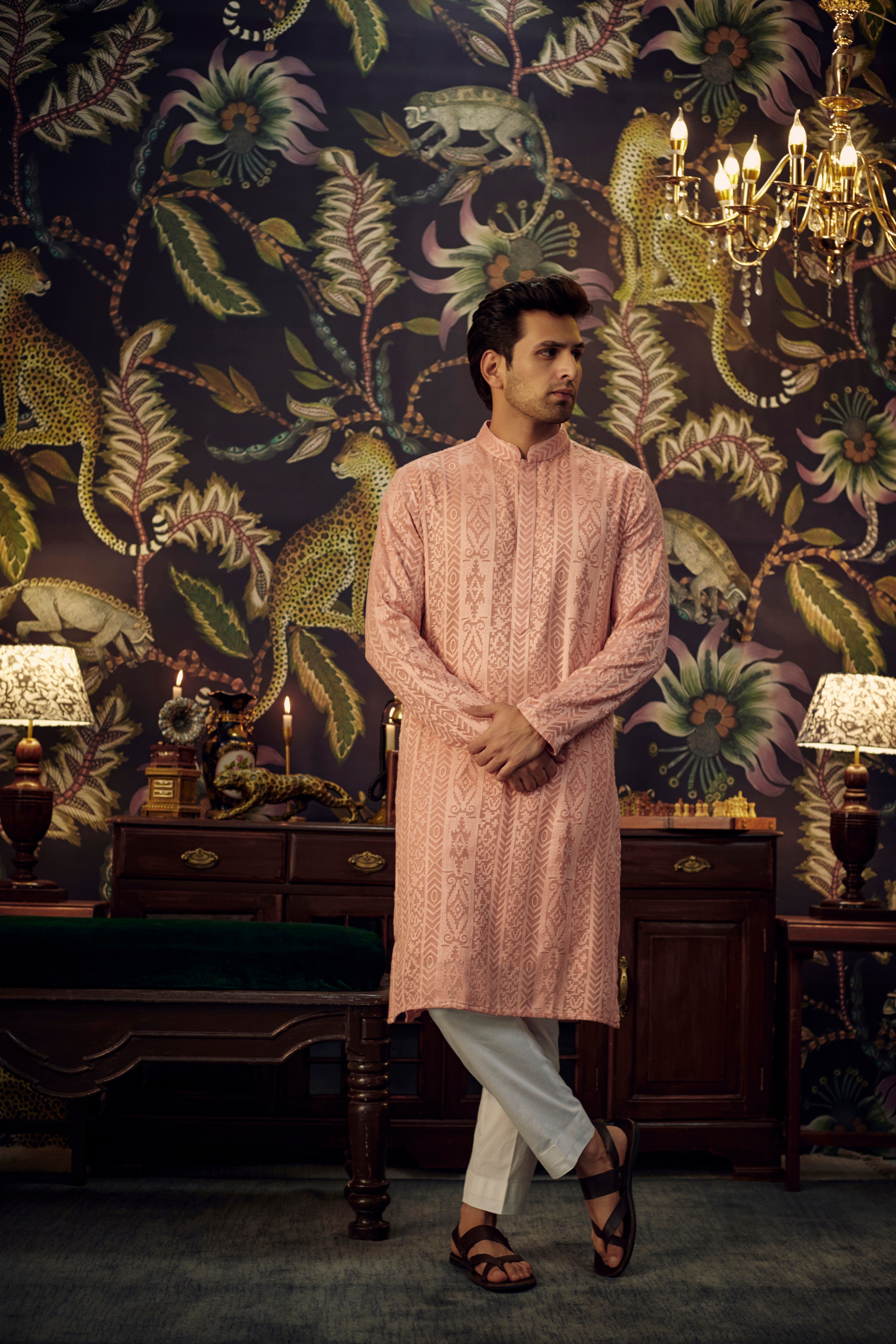 Peach Chikankari kurta - kasbahmen