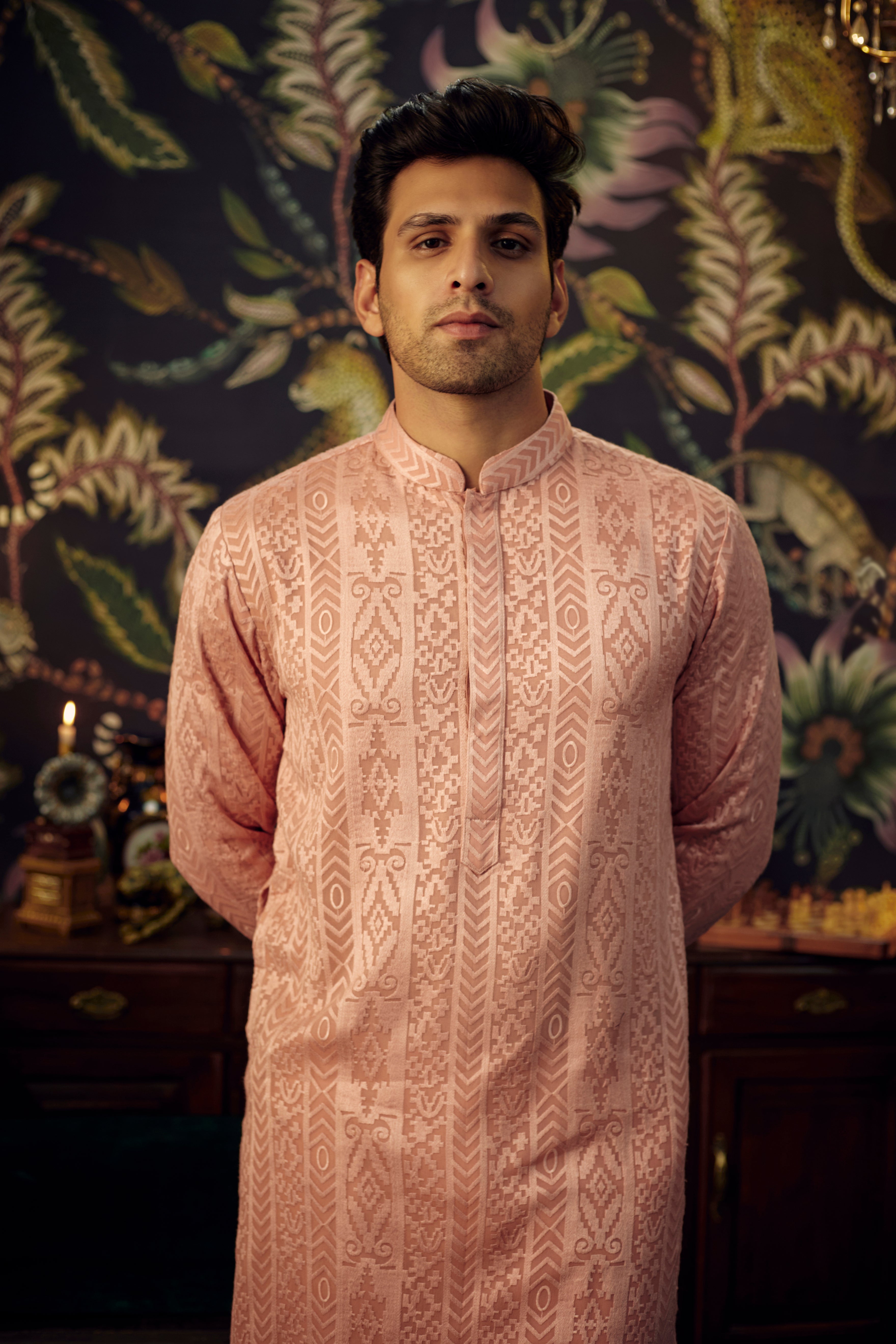 Peach Chikankari kurta - kasbahmen