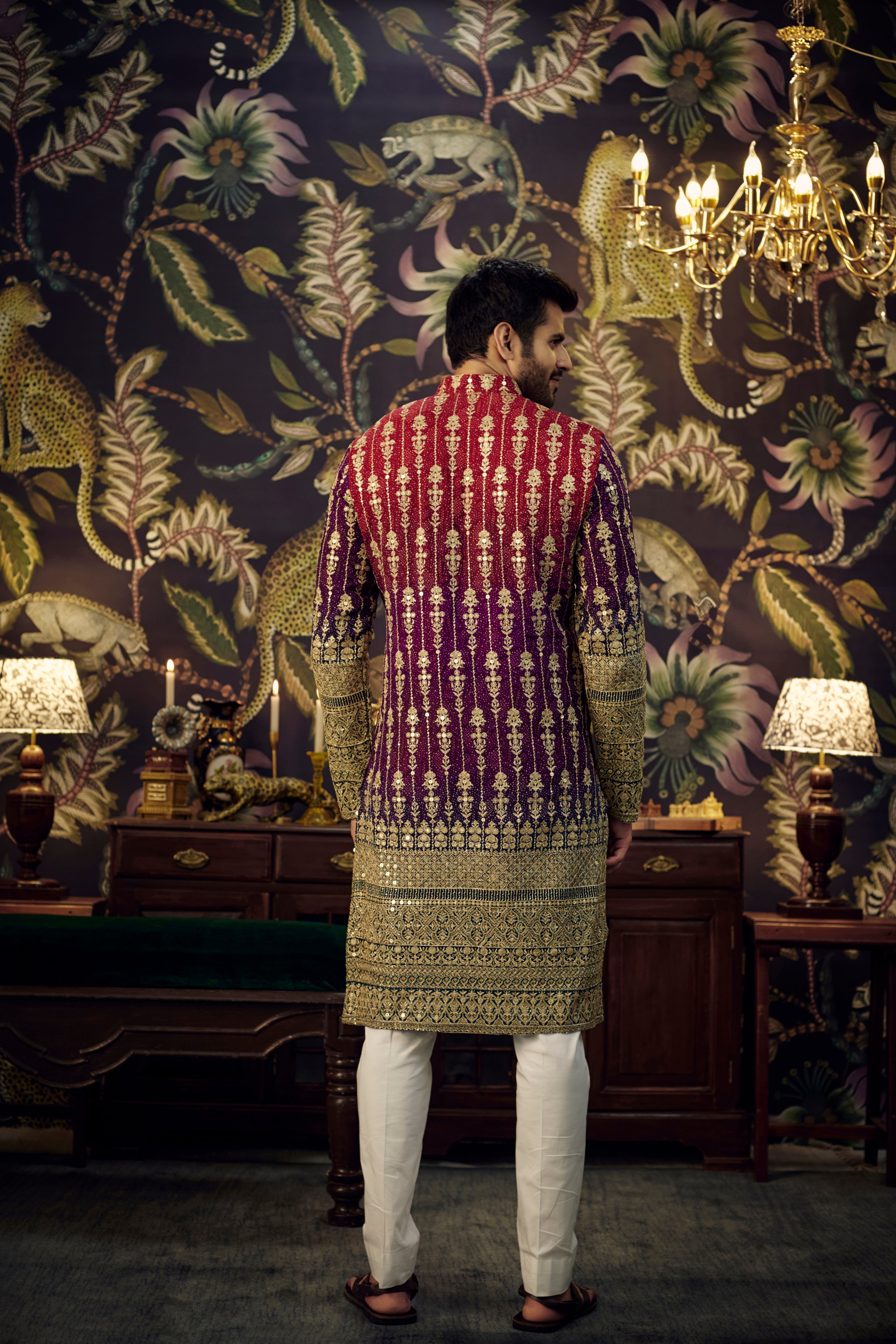 Maroon-Purple ombre graided kurta with intricate gota embroidery - kasbahmen