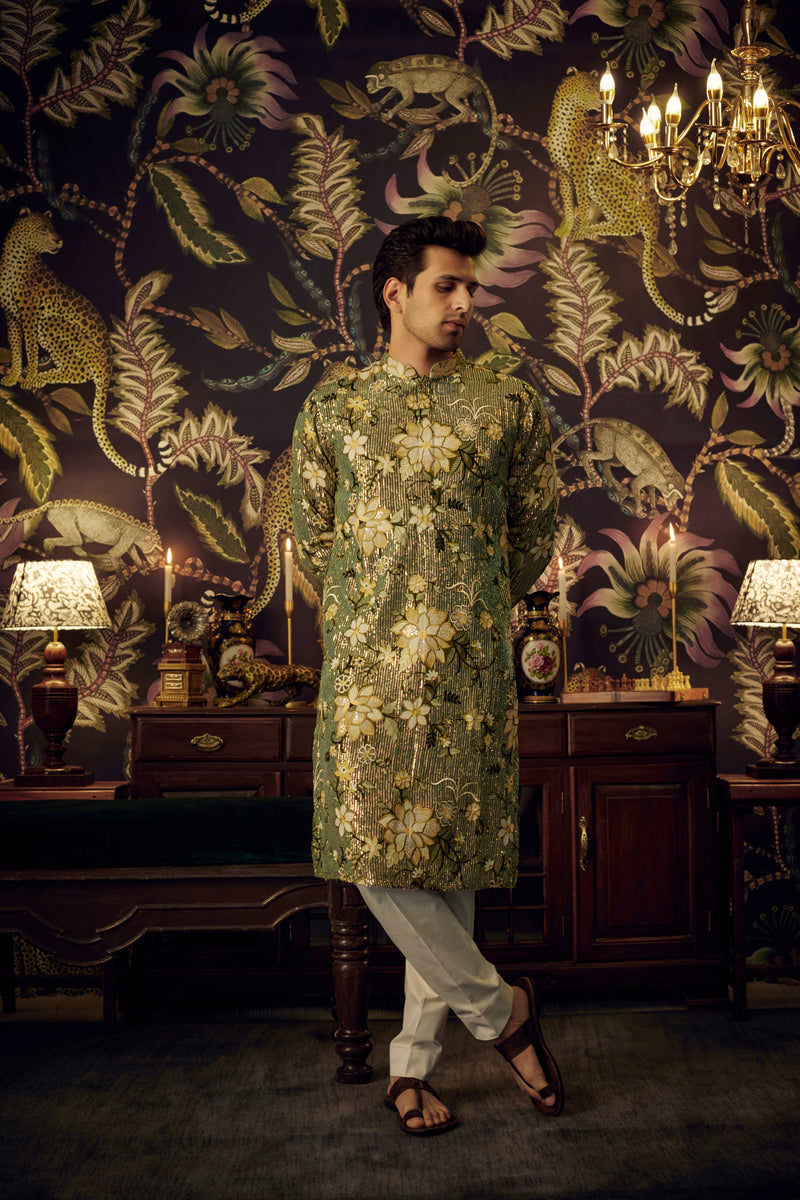 Green Floral sequined kurta - kasbahmen