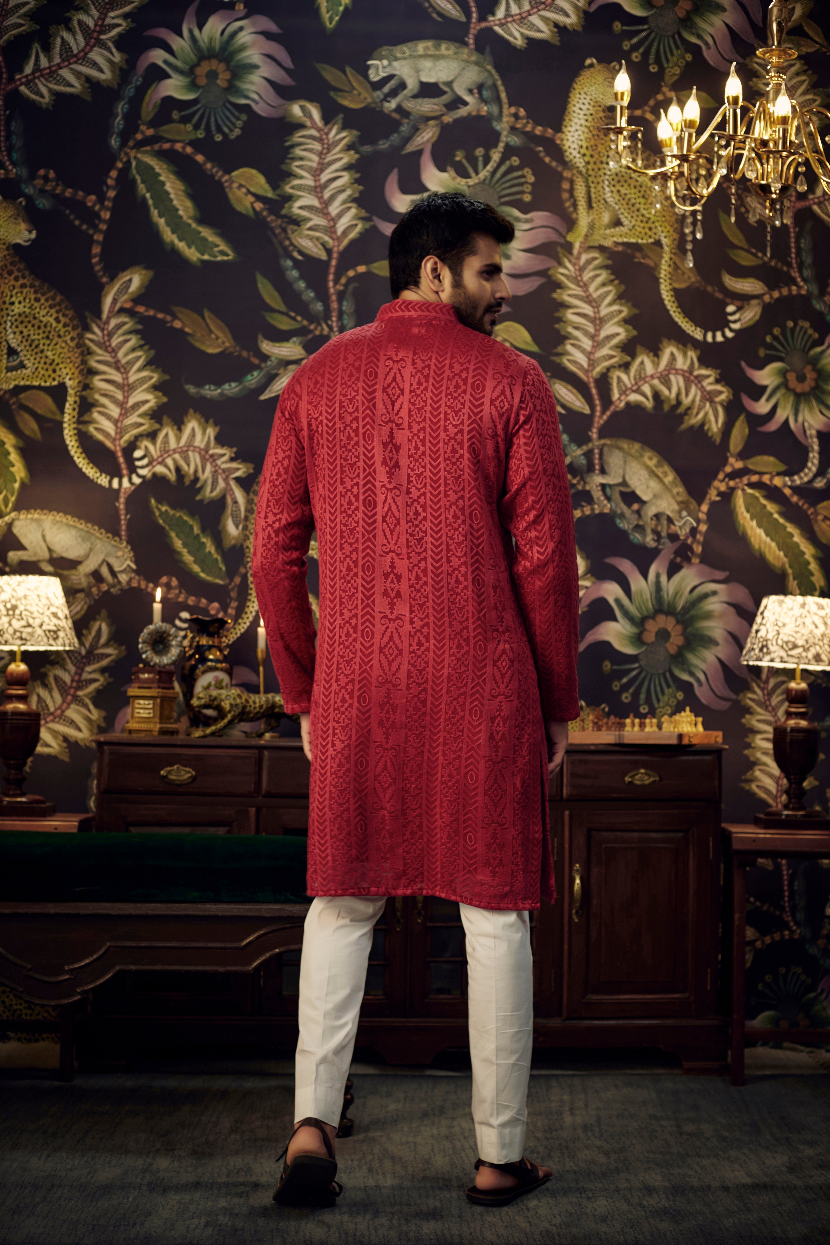 Deep red-maroon Chikankari Kurta - kasbahmen