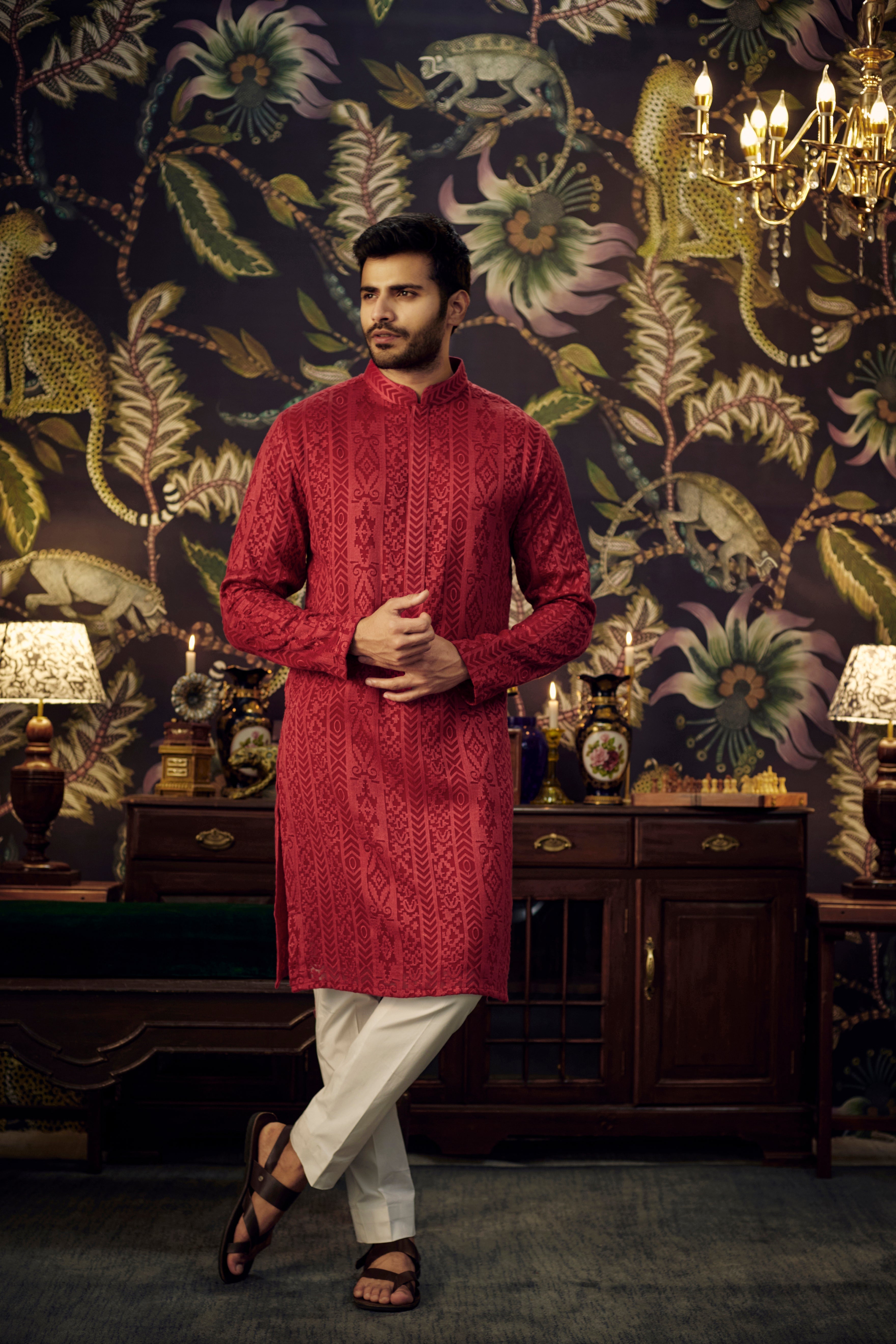 Deep red-maroon Chikankari Kurta - kasbahmen