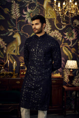 Midnight Blue geometrically embroidered kurta with heavy sequins