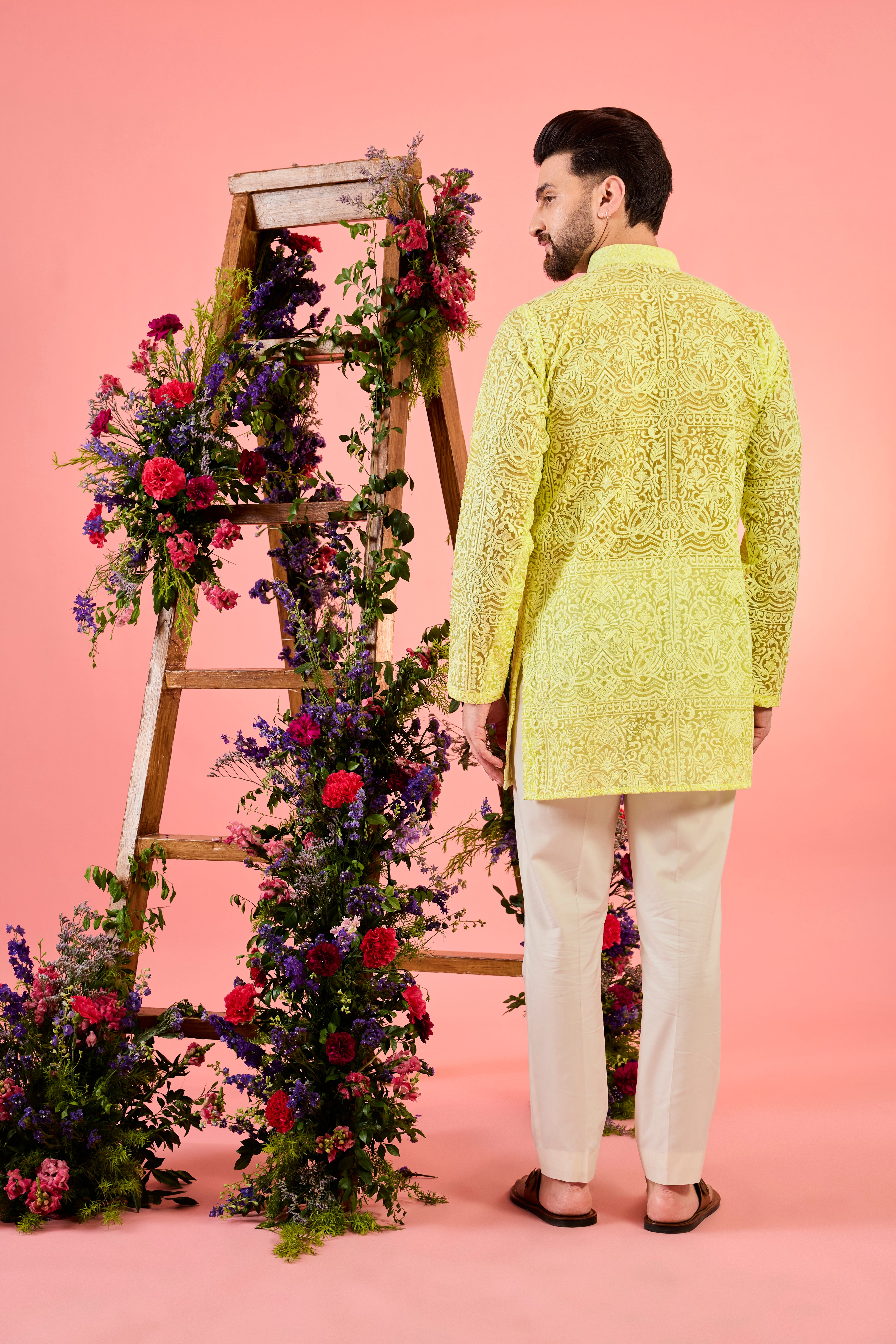 yellow short sheer chikankari kurta