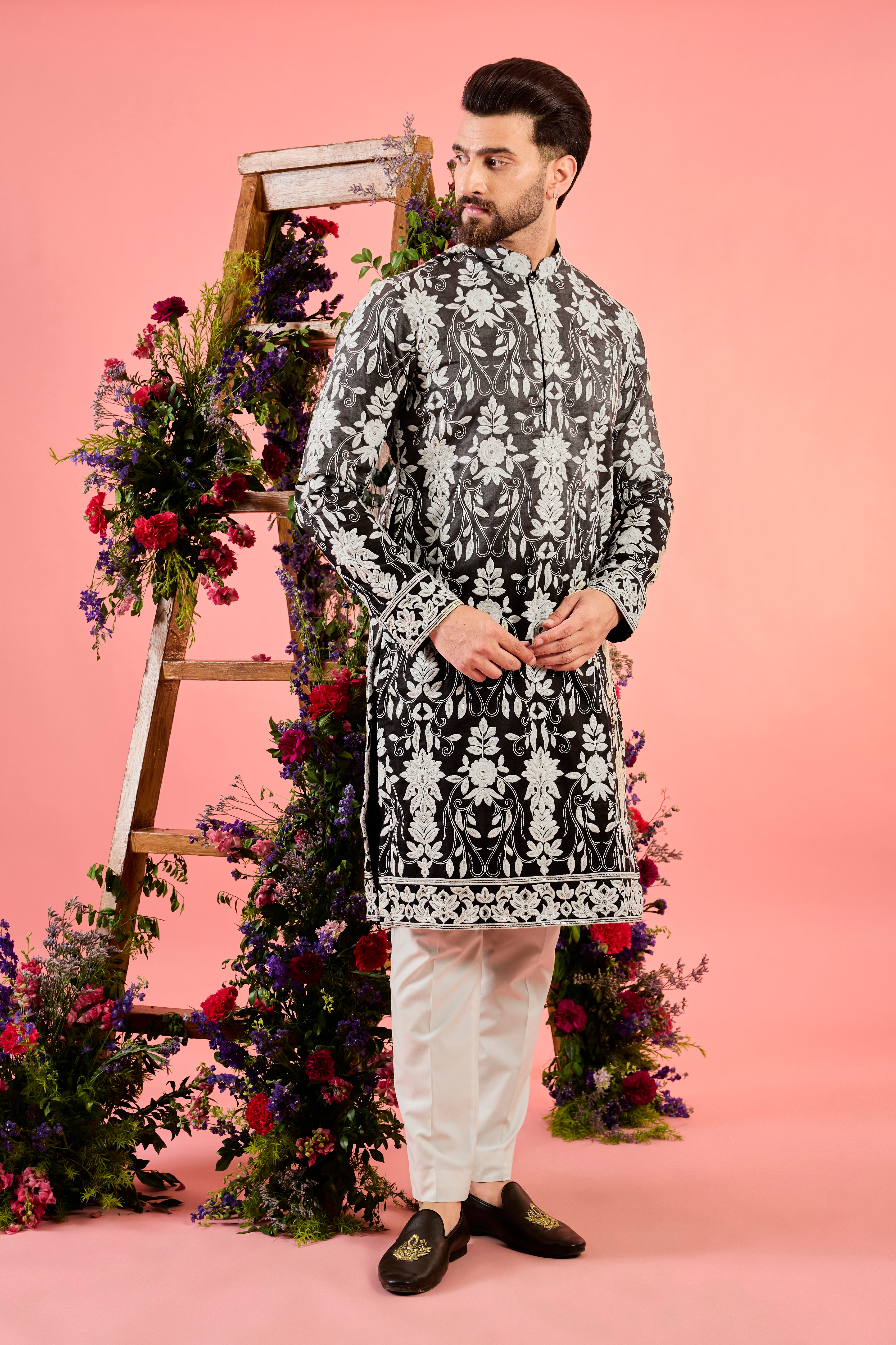 blue- black ombre shaded chikankari kurta