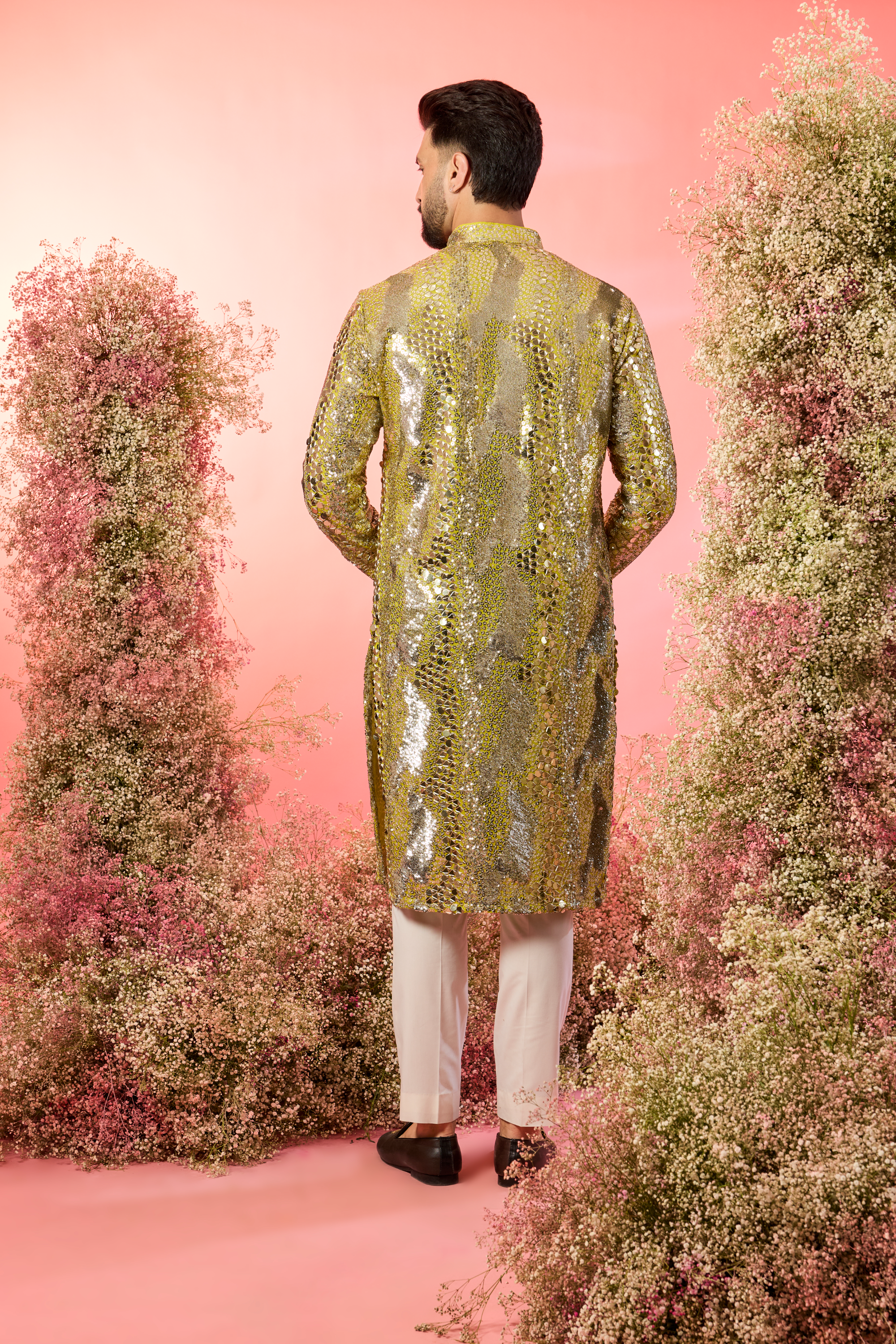 yellow abstract kurta with heavy sequin embroidery