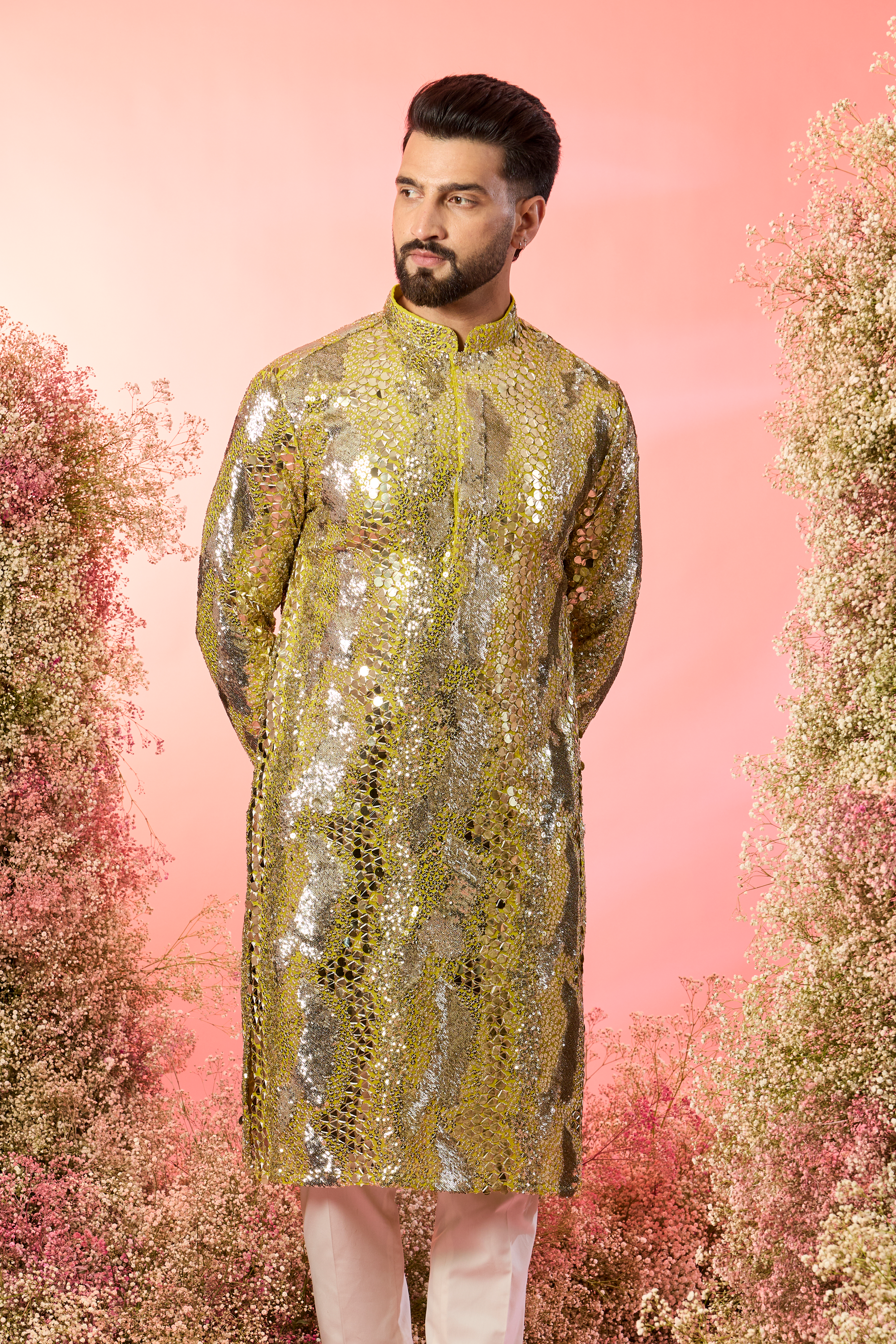 yellow abstract kurta with heavy sequin embroidery