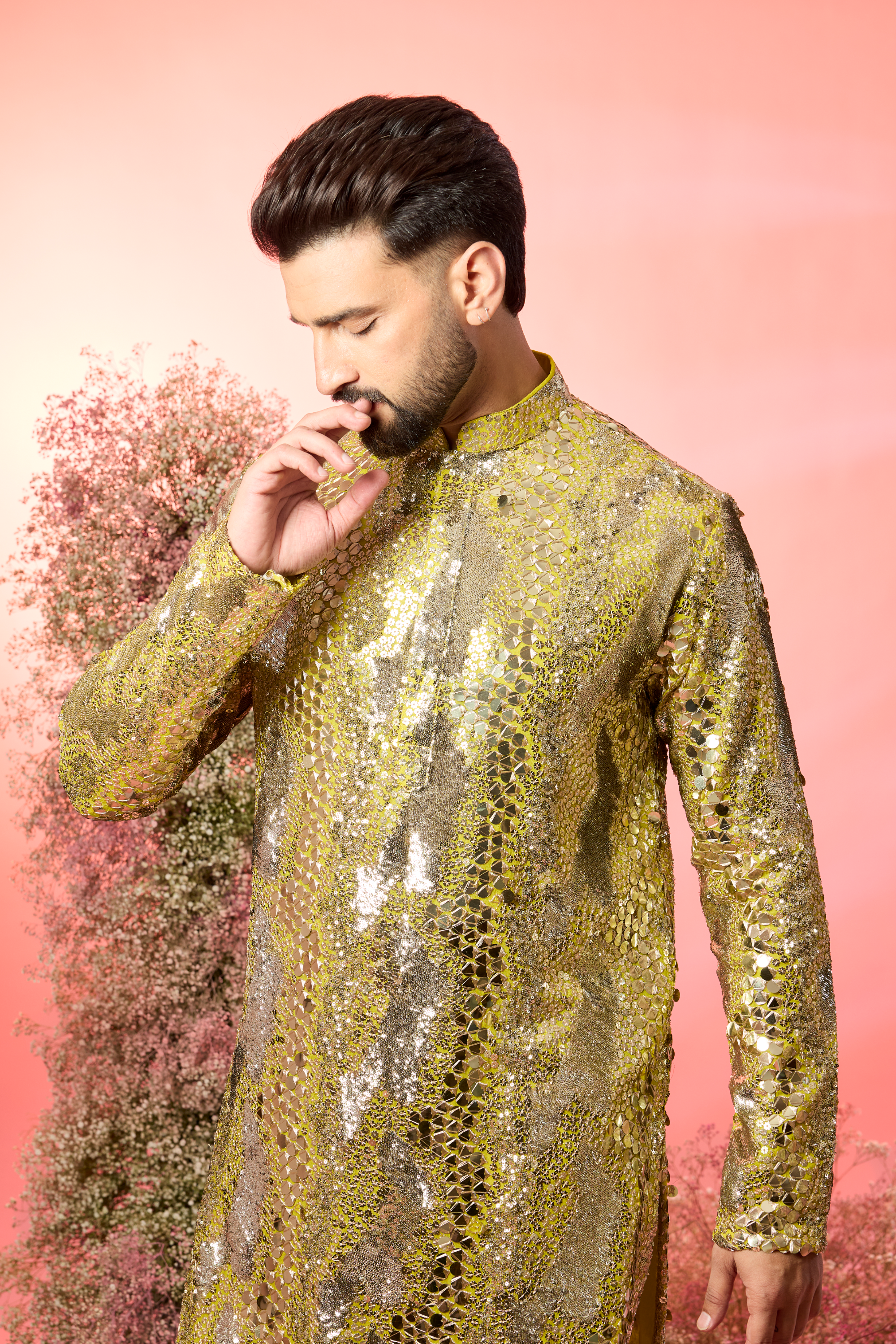 yellow abstract kurta with heavy sequin embroidery