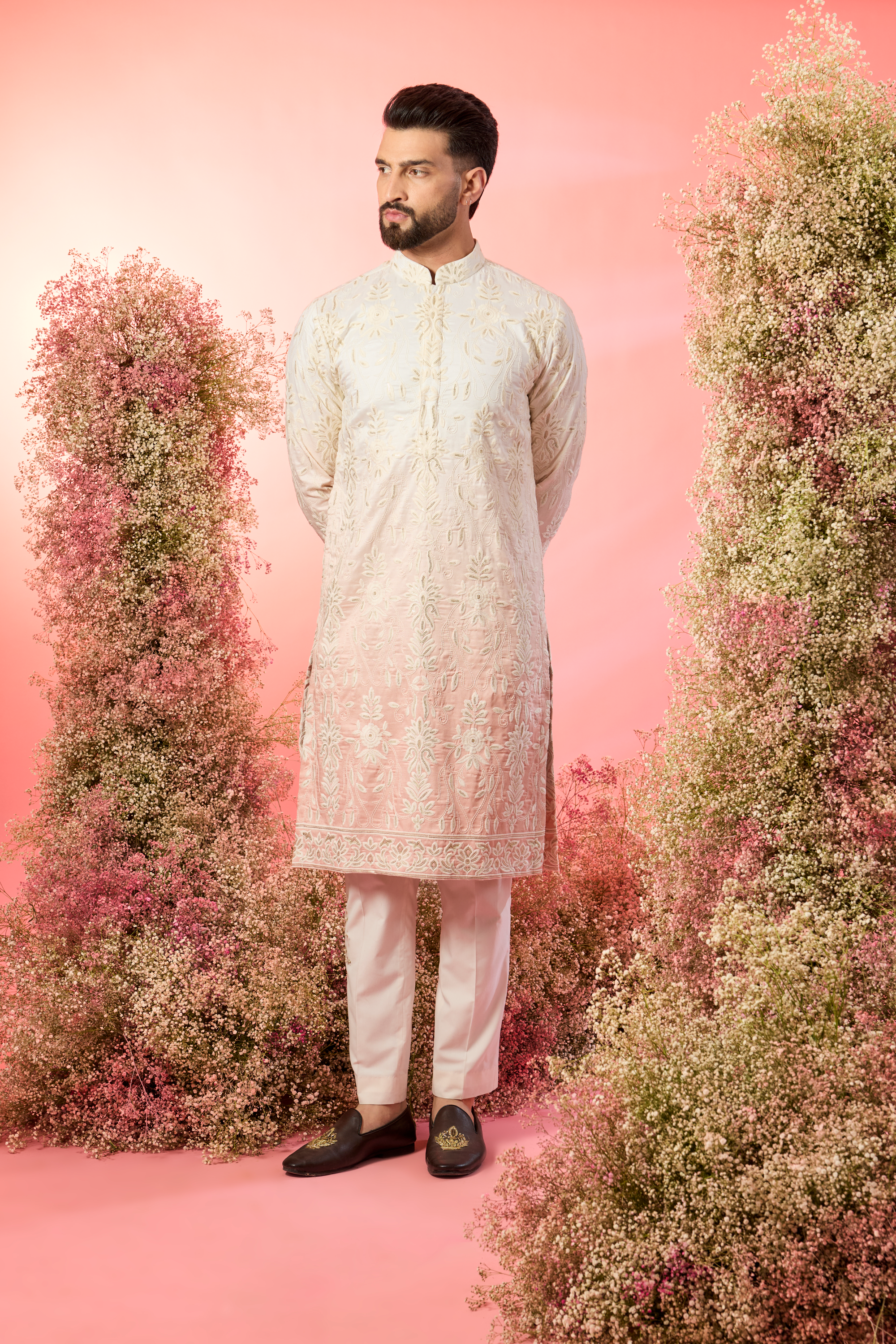 ivory- peach ombre shaded chikankari kurta