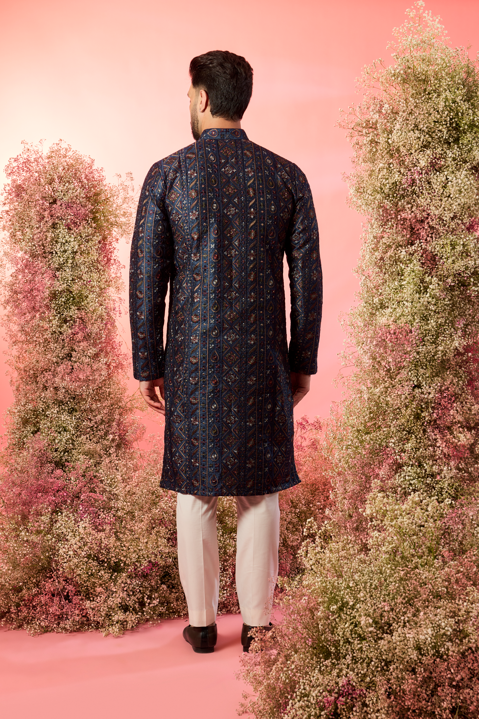 Blue chikankari kurta with intricate multi thread work