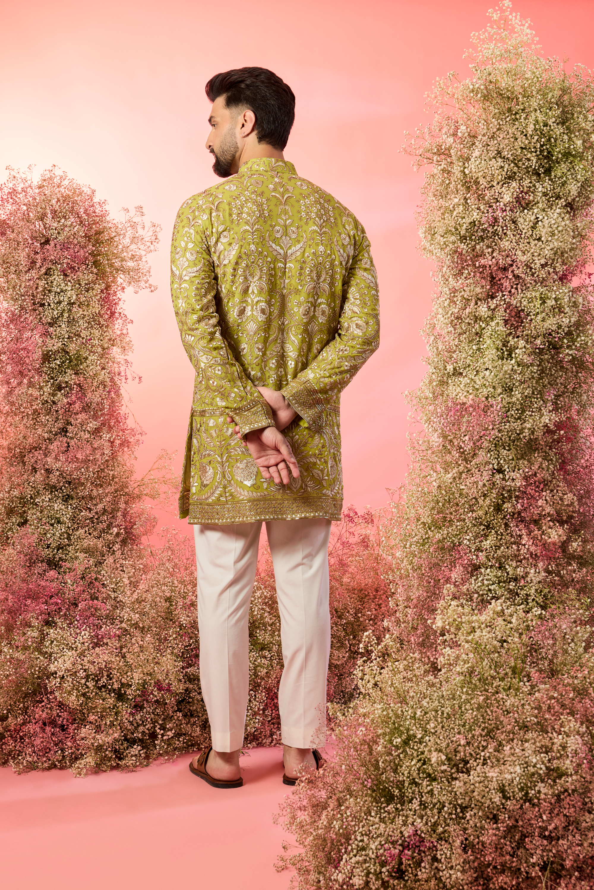 neon green short chikankari kurta