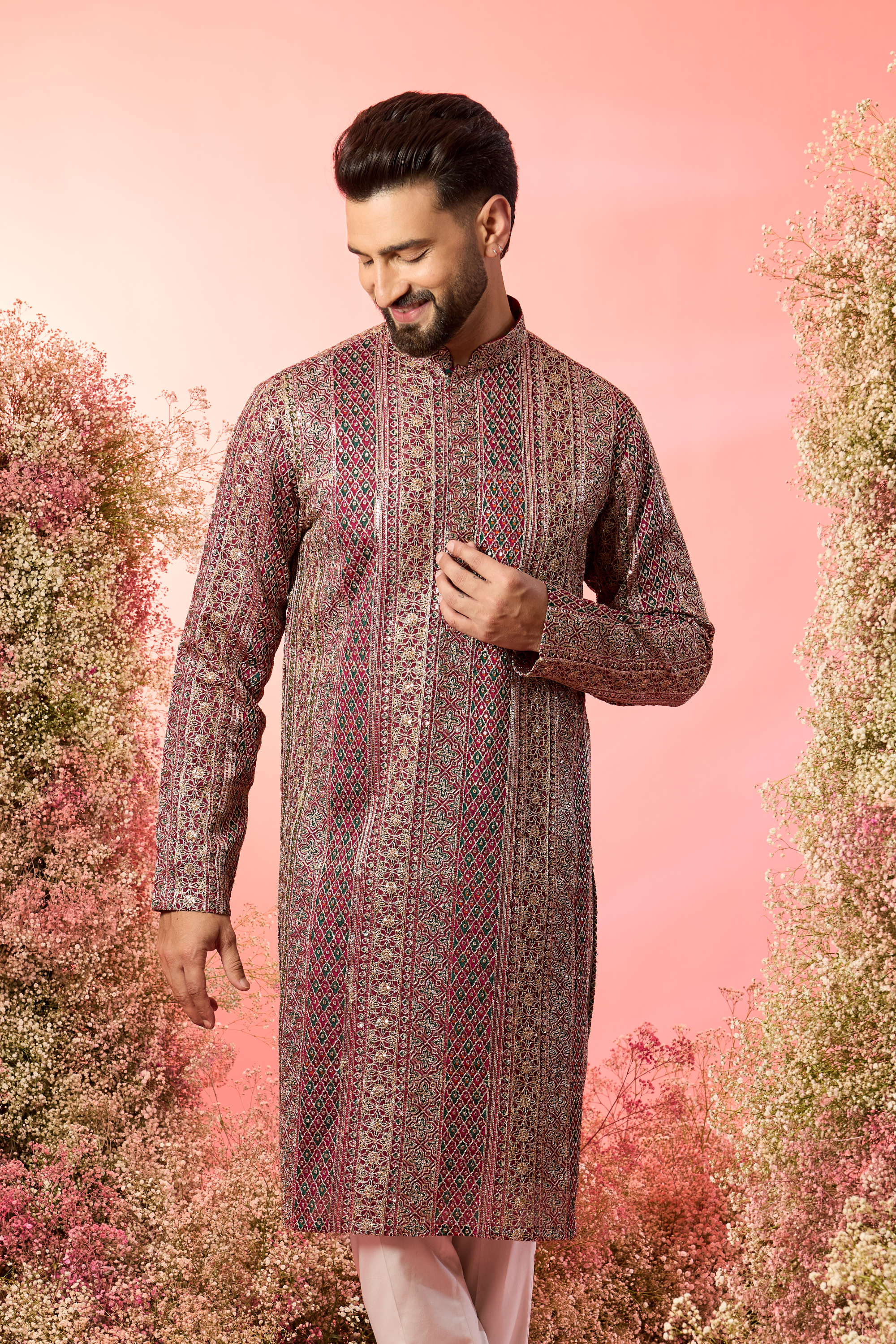 Maroon & Green Zari Kurta: A Tapestry of Opulence