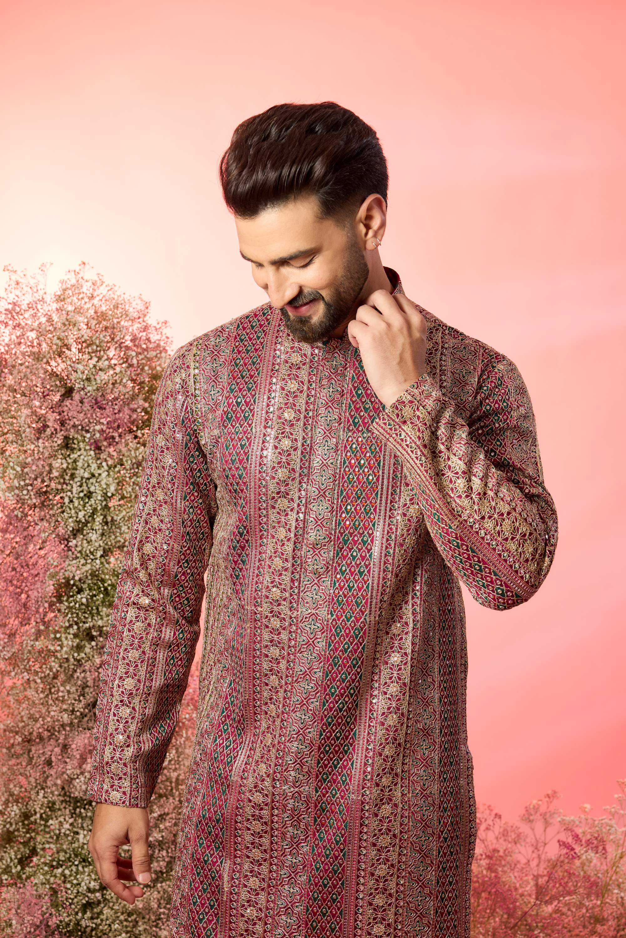 Maroon & Green Zari Kurta: A Tapestry of Opulence