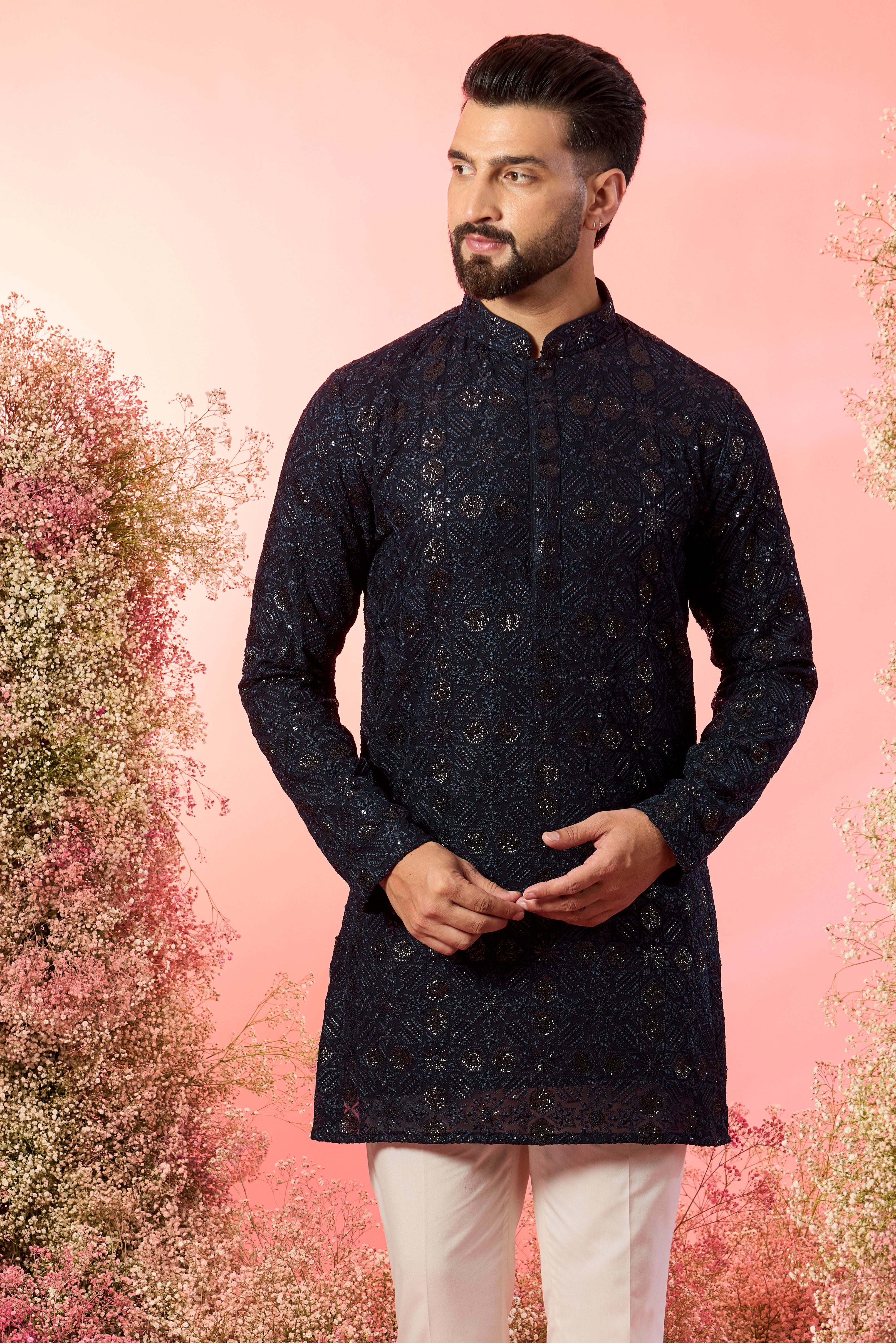 Blue Sequined Short Kurta: Dazzling Style with Subtle Sophistication