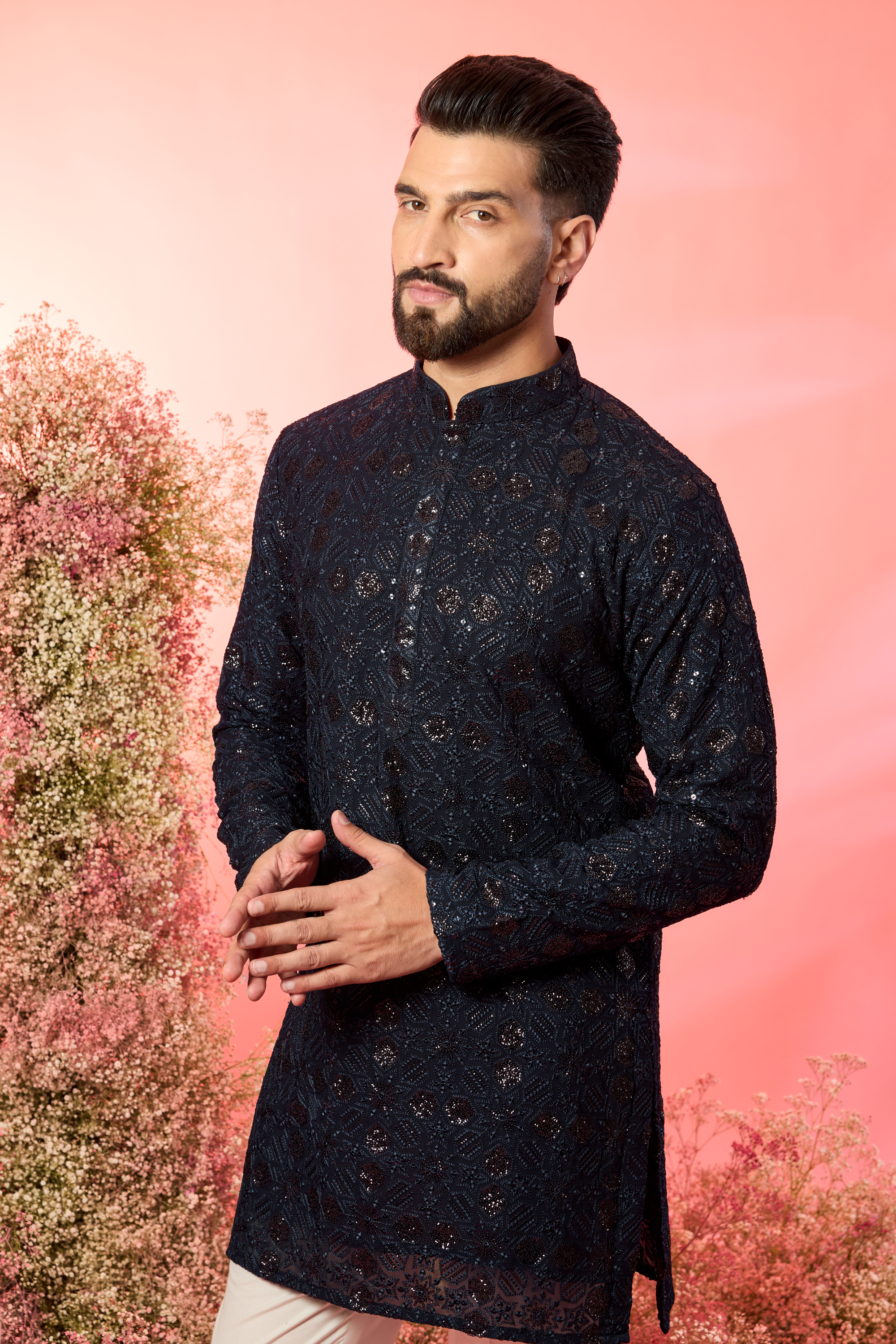 Blue Sequined Short Kurta: Dazzling Style with Subtle Sophistication