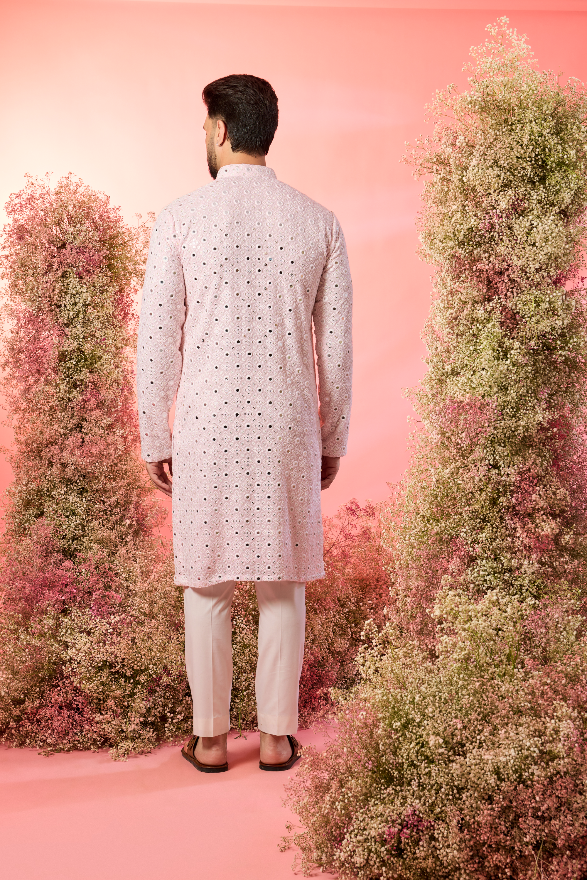 classic pink mirror work kurta