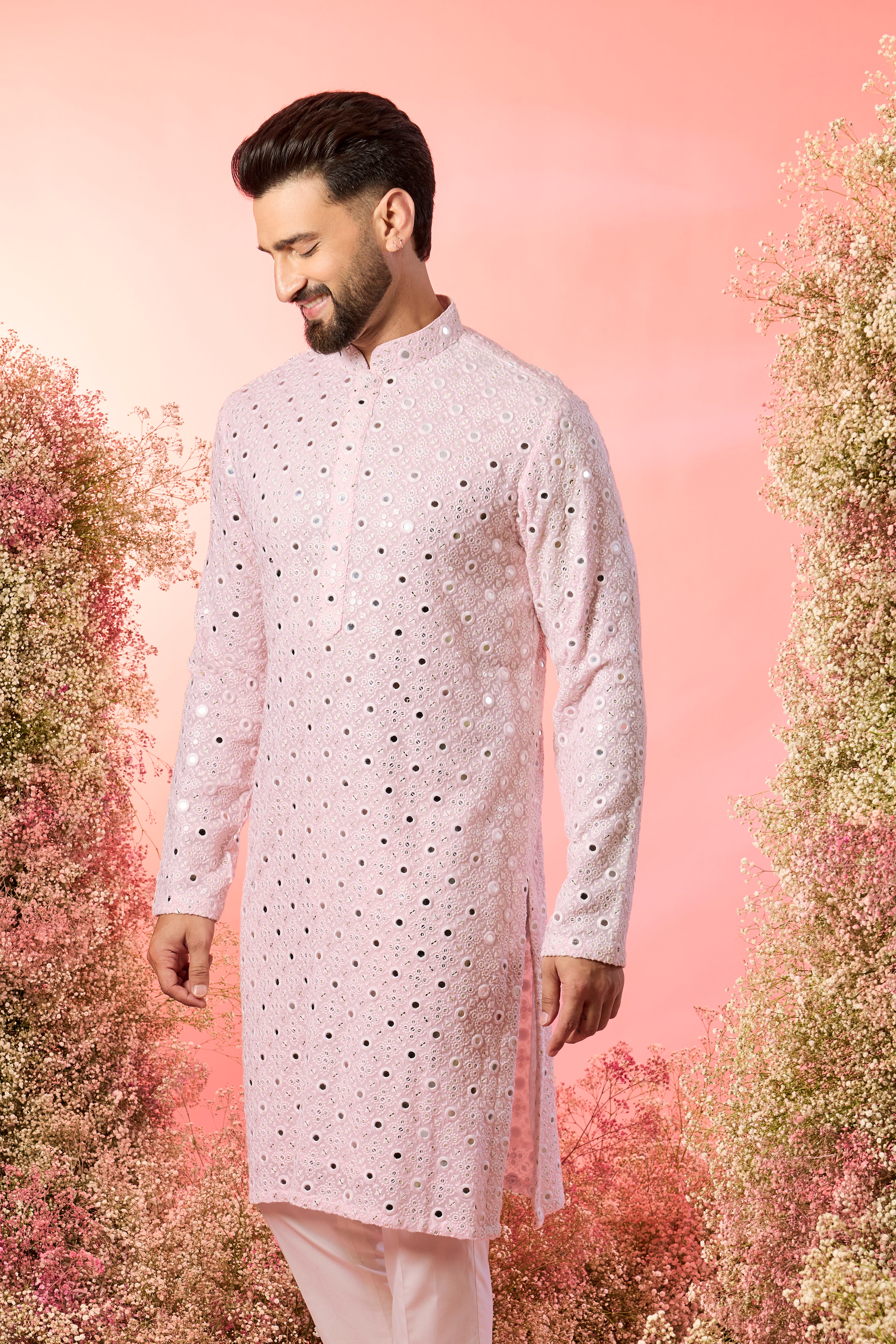 classic pink mirror work kurta
