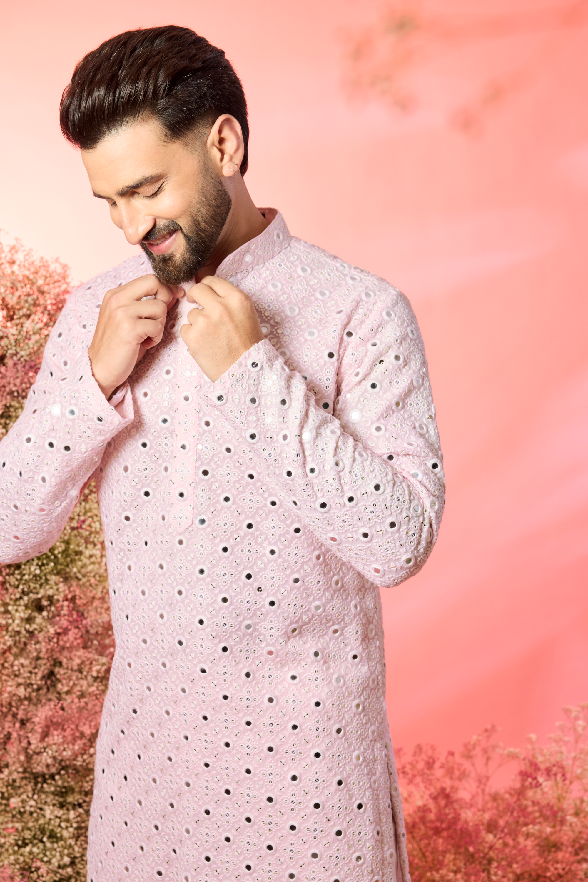 classic pink mirror work kurta