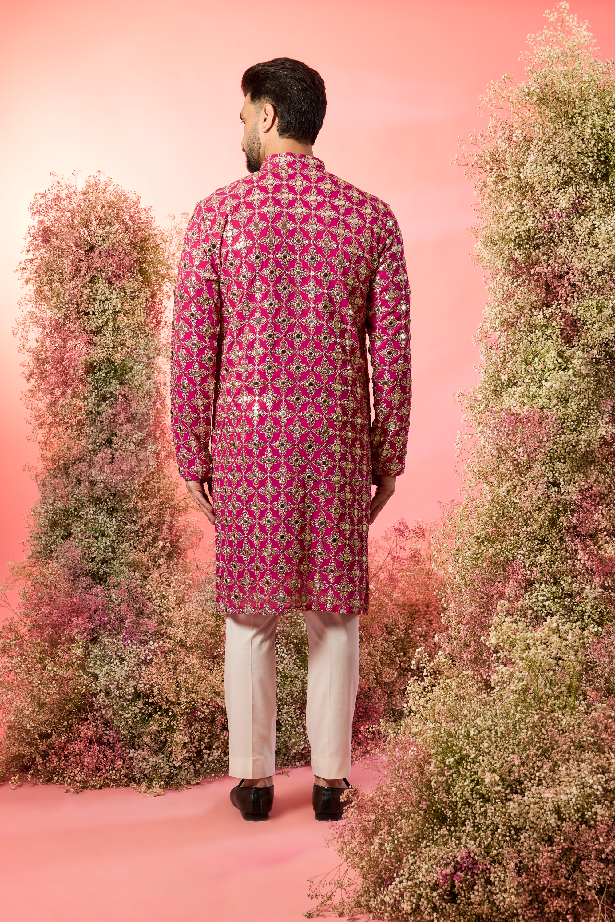 signature hot pink mirror work kurta with heavu zari work