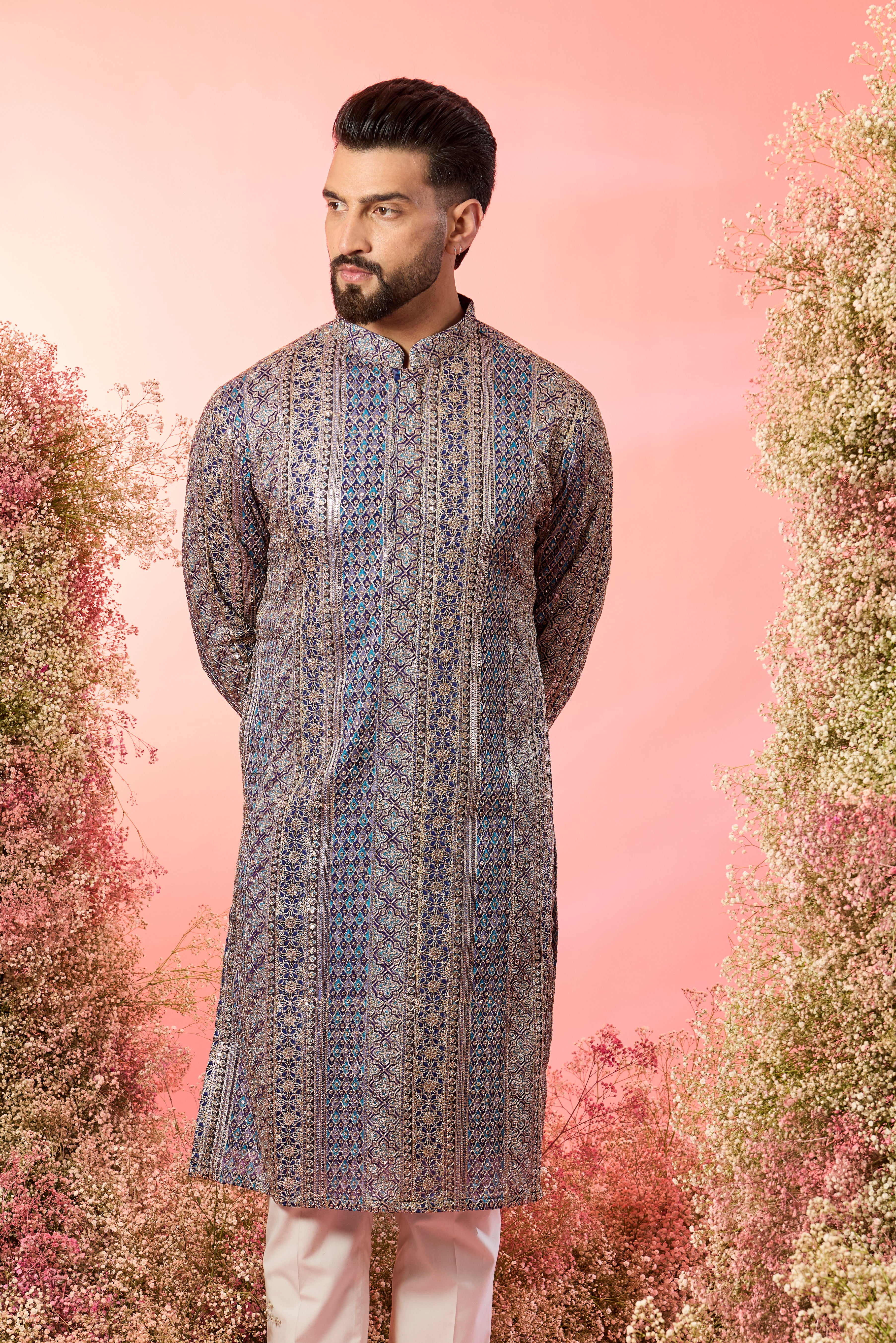 Purple  royal zari Kurta: A Tapestry of Opulence