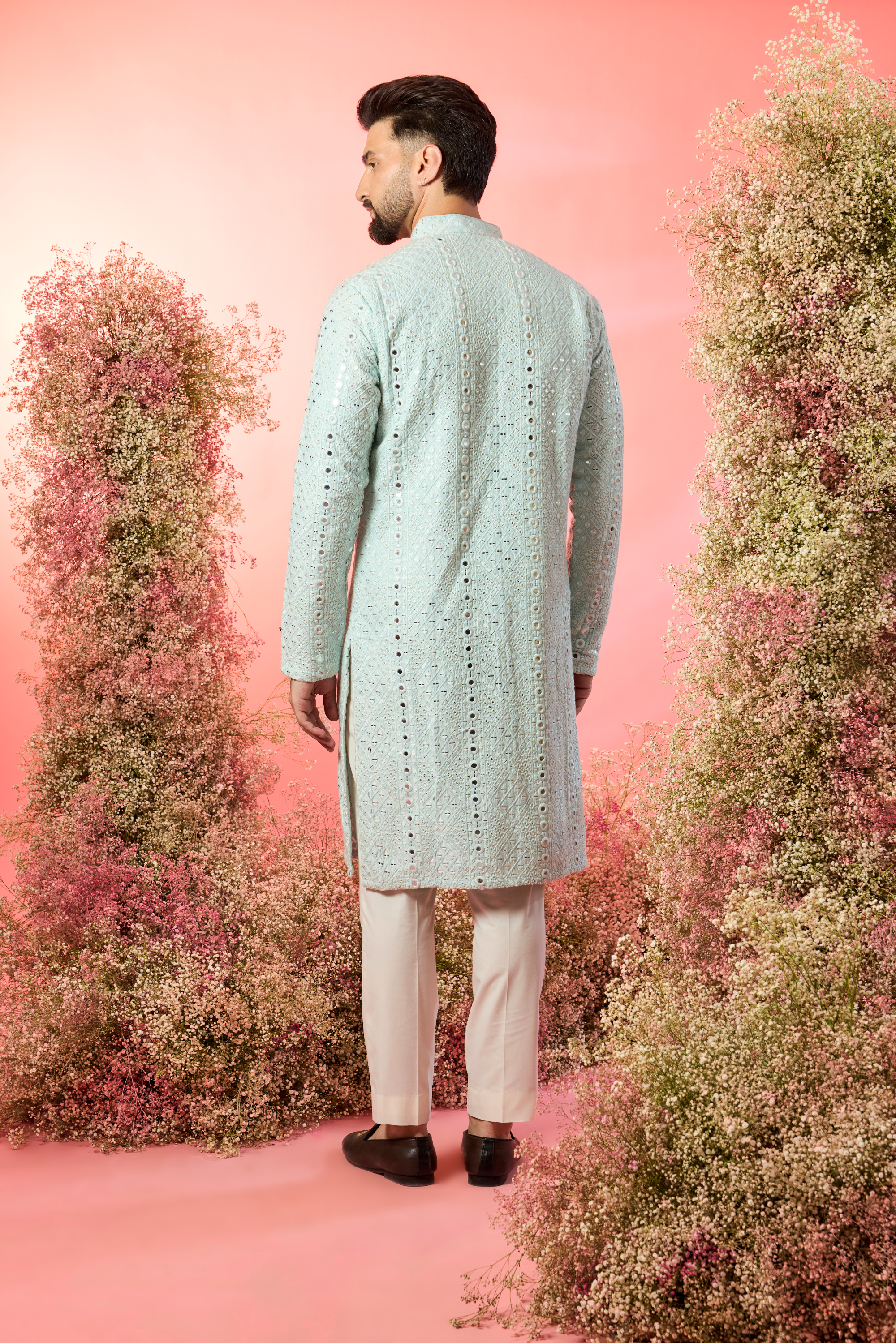 signature aqua blue mirror work kurta